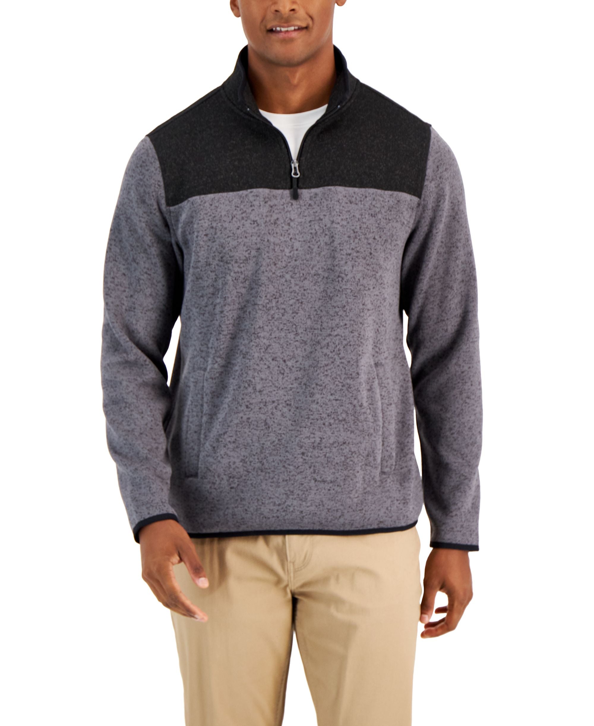 Club Room Mens Colorblocked Quarter Zip Sweater