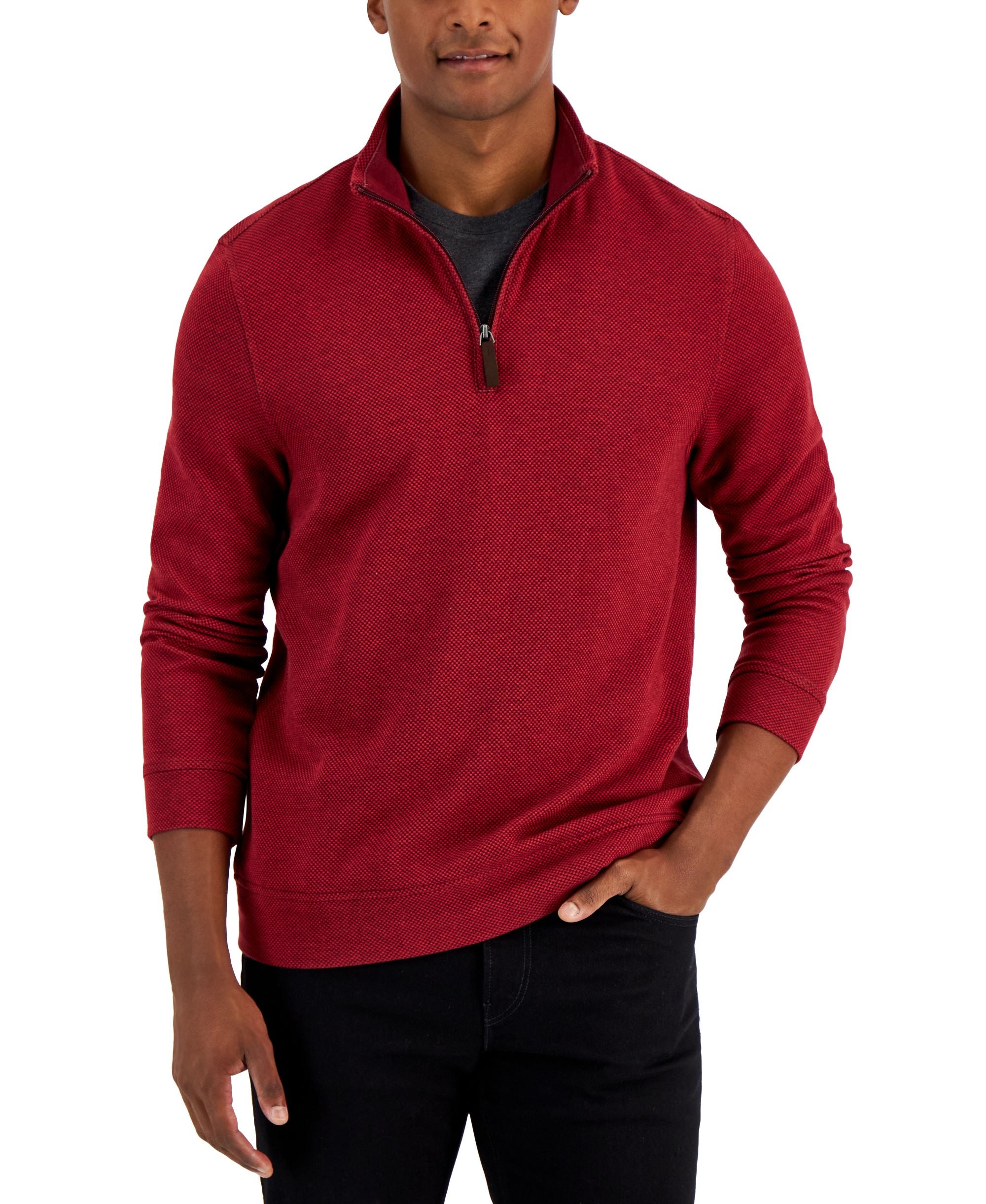 Club Room Mens Birdseye Quarter Zip Pullover