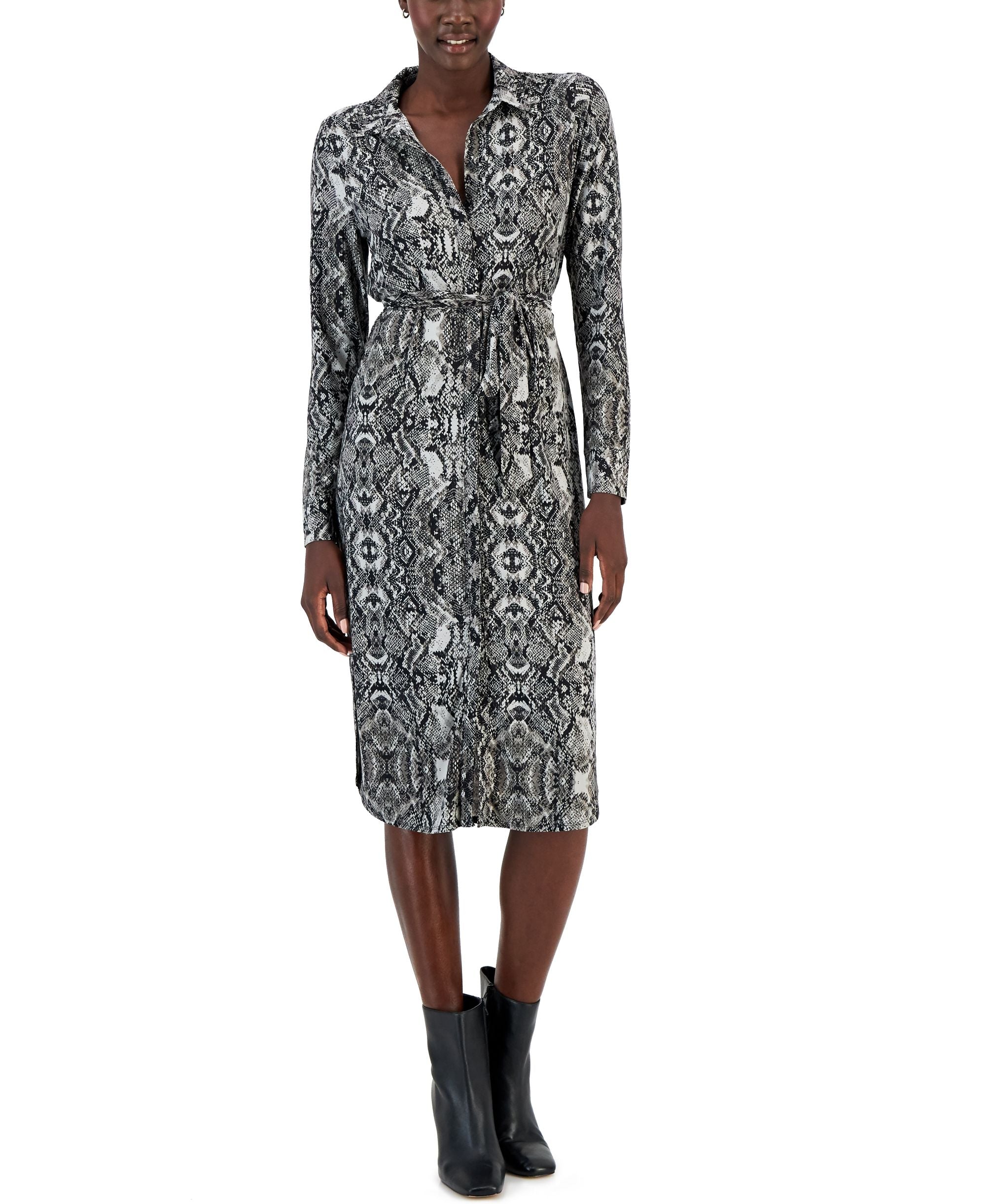 Women's Snake-Print Belted Shirtdress