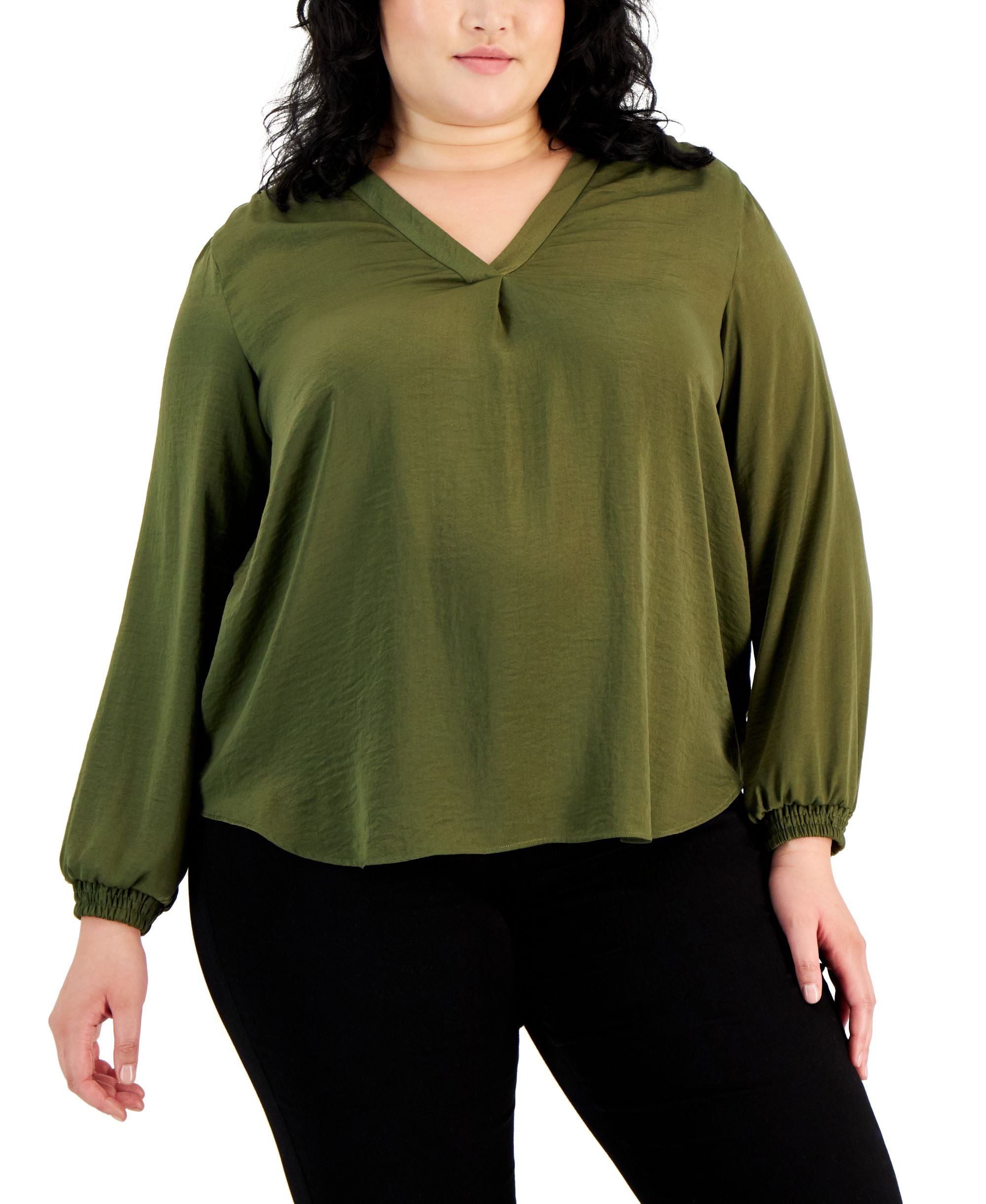 Alfani Plus Size High Low V Neck Blouse