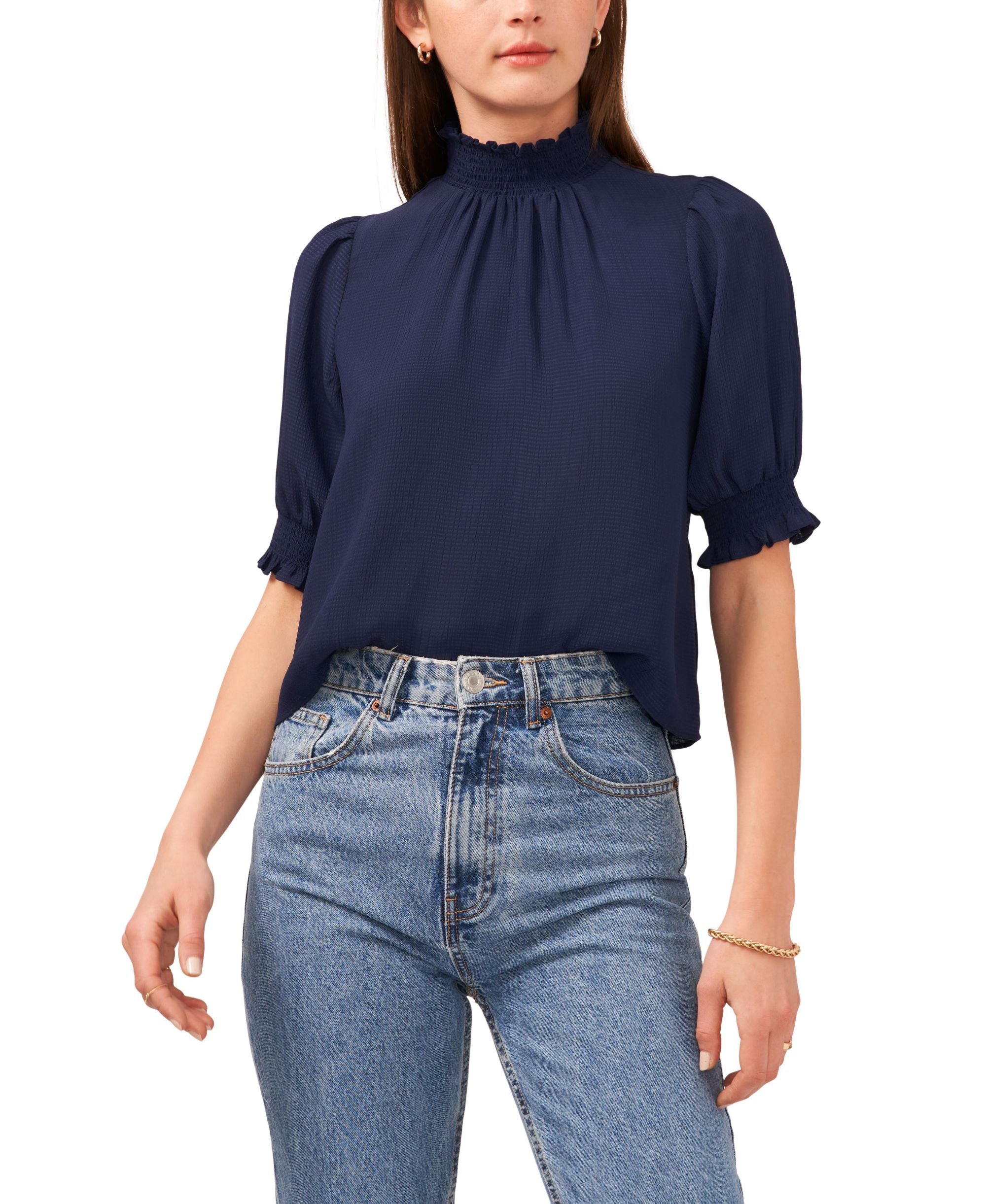 1.State 3/4 Sleeve Smocked Neck Top