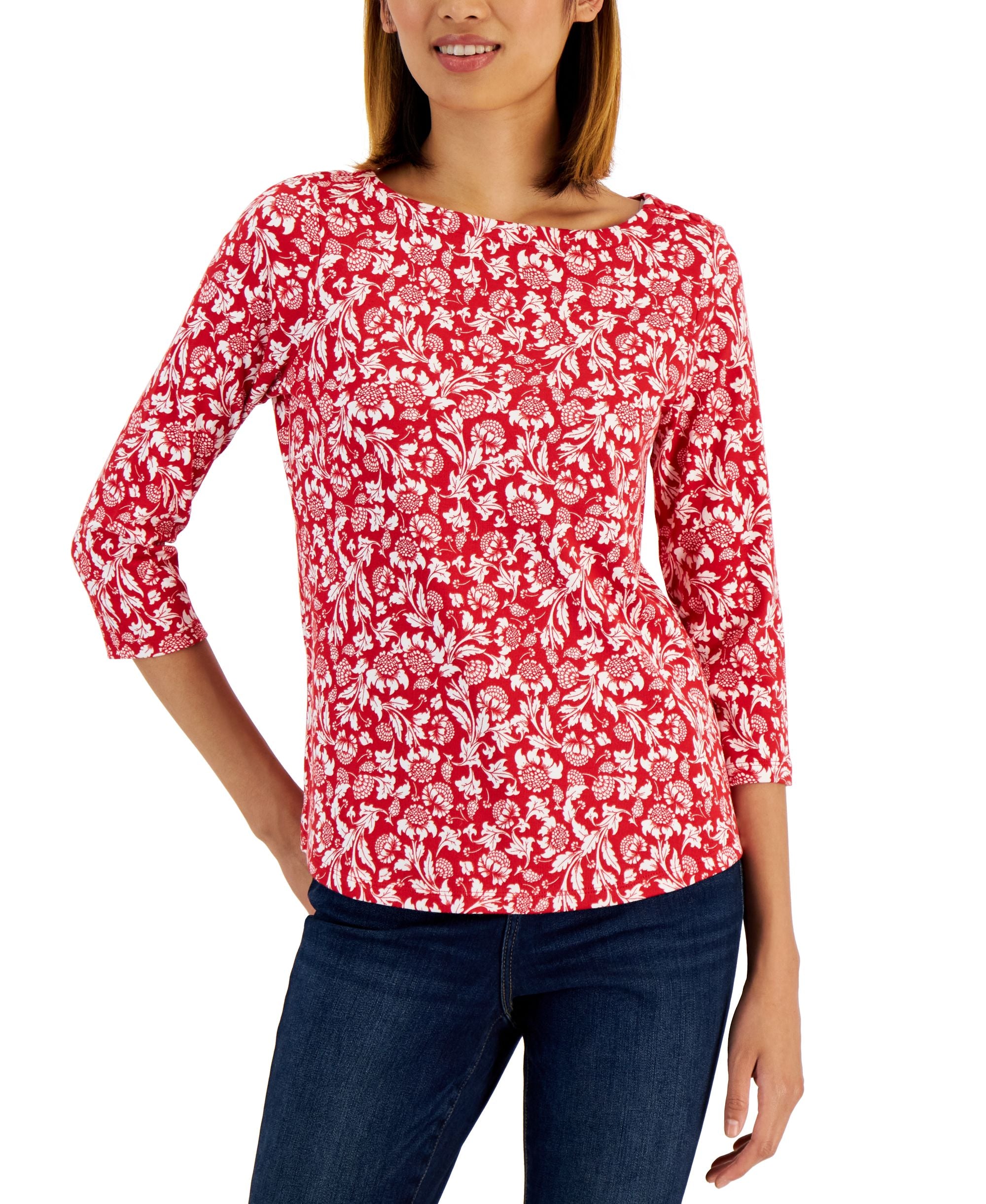 Charter Club Womens Cotton Dandelion Stamp Top