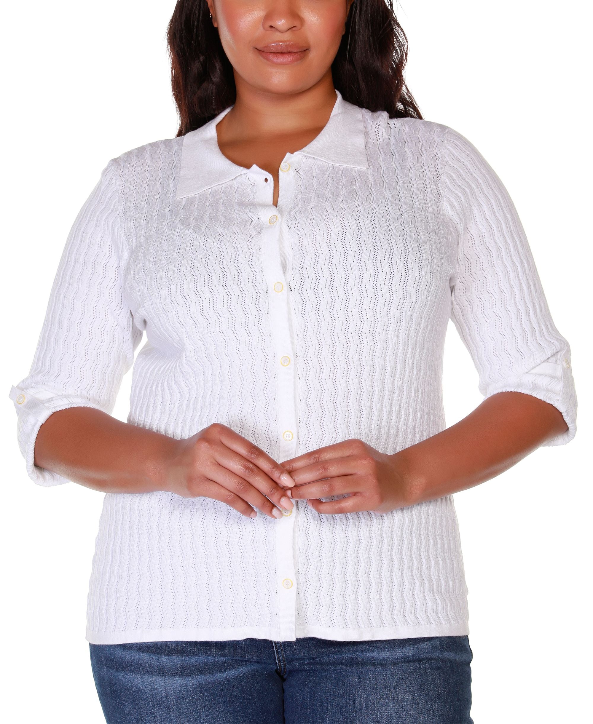 Black Label Plus Size Johnny-Collar Cardigan Sweater