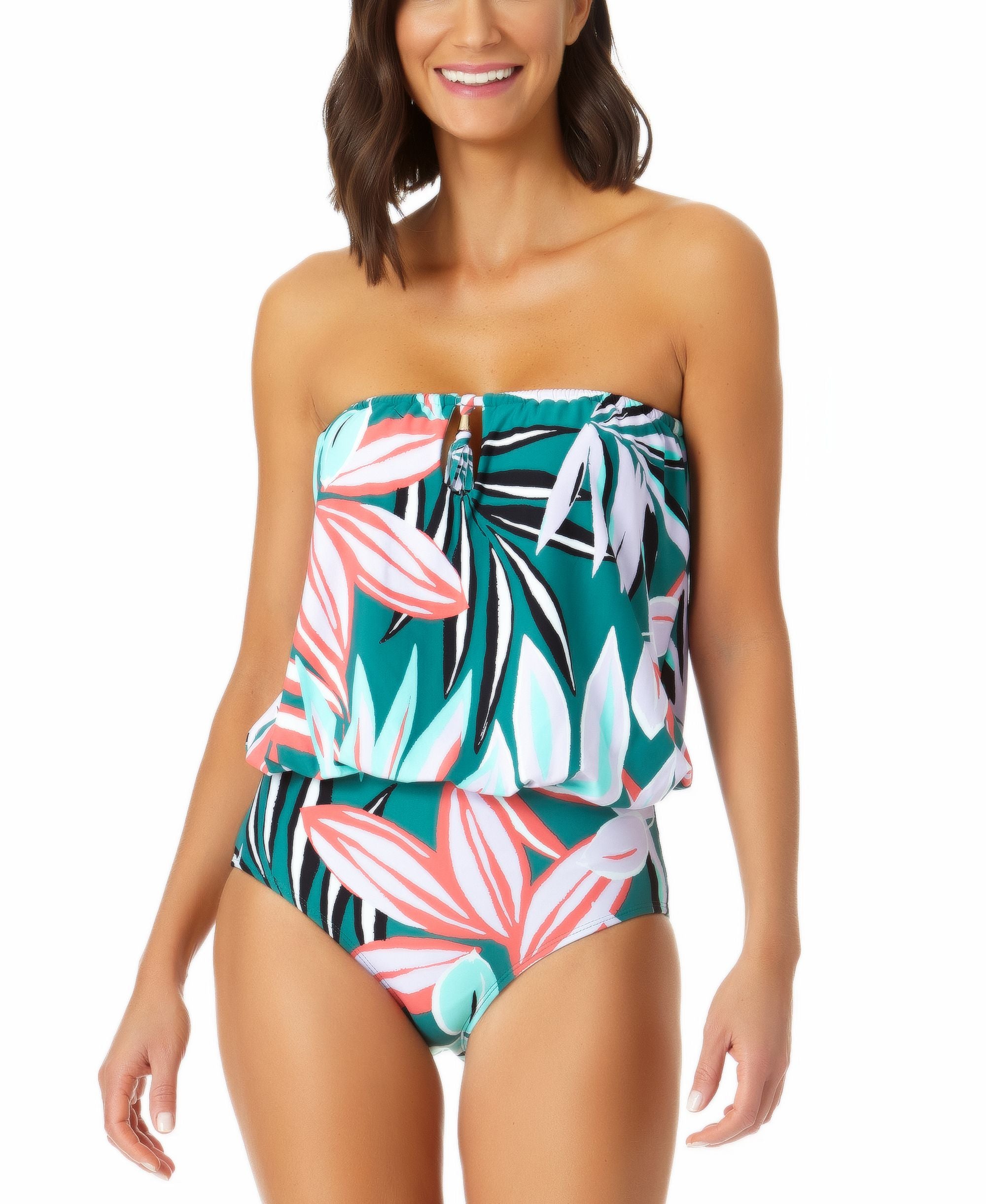 Women's Zesty Tropical Blouson One-Piece Keyhole Swimsuit