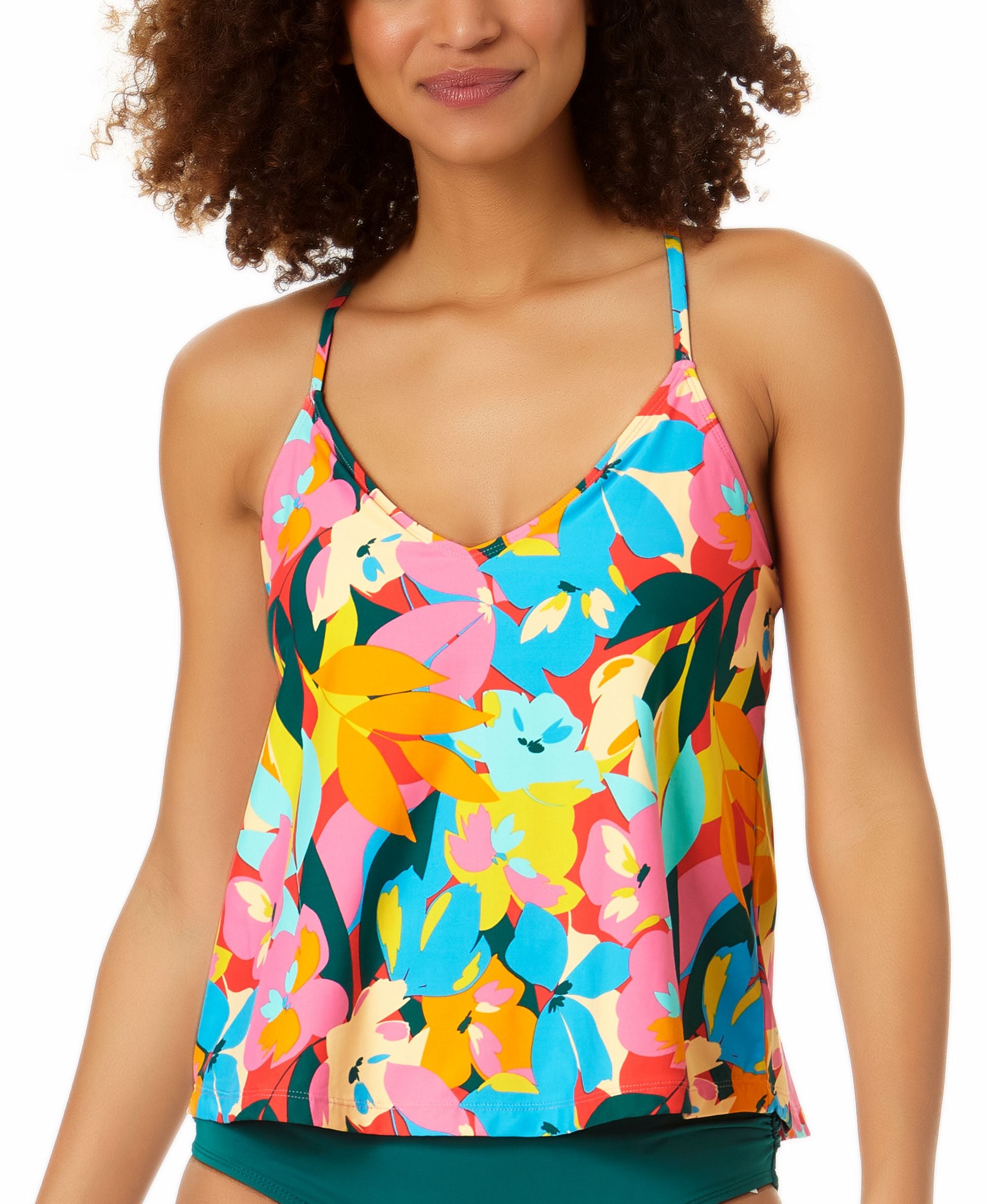 Women's Plumeria Printed Easy Trapeze Tankini Top