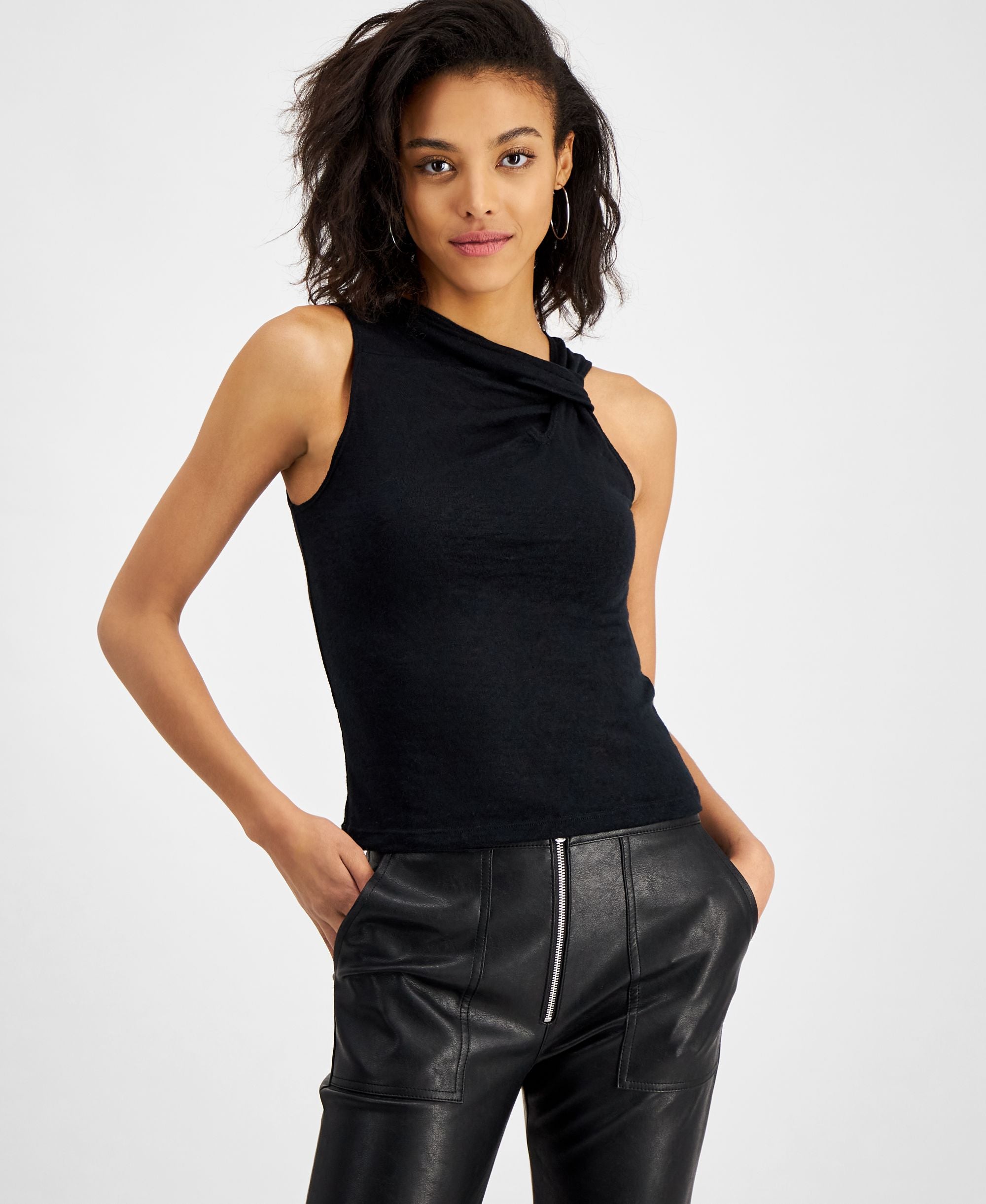 Lna Womens Solace Twisted Neck Tank Top