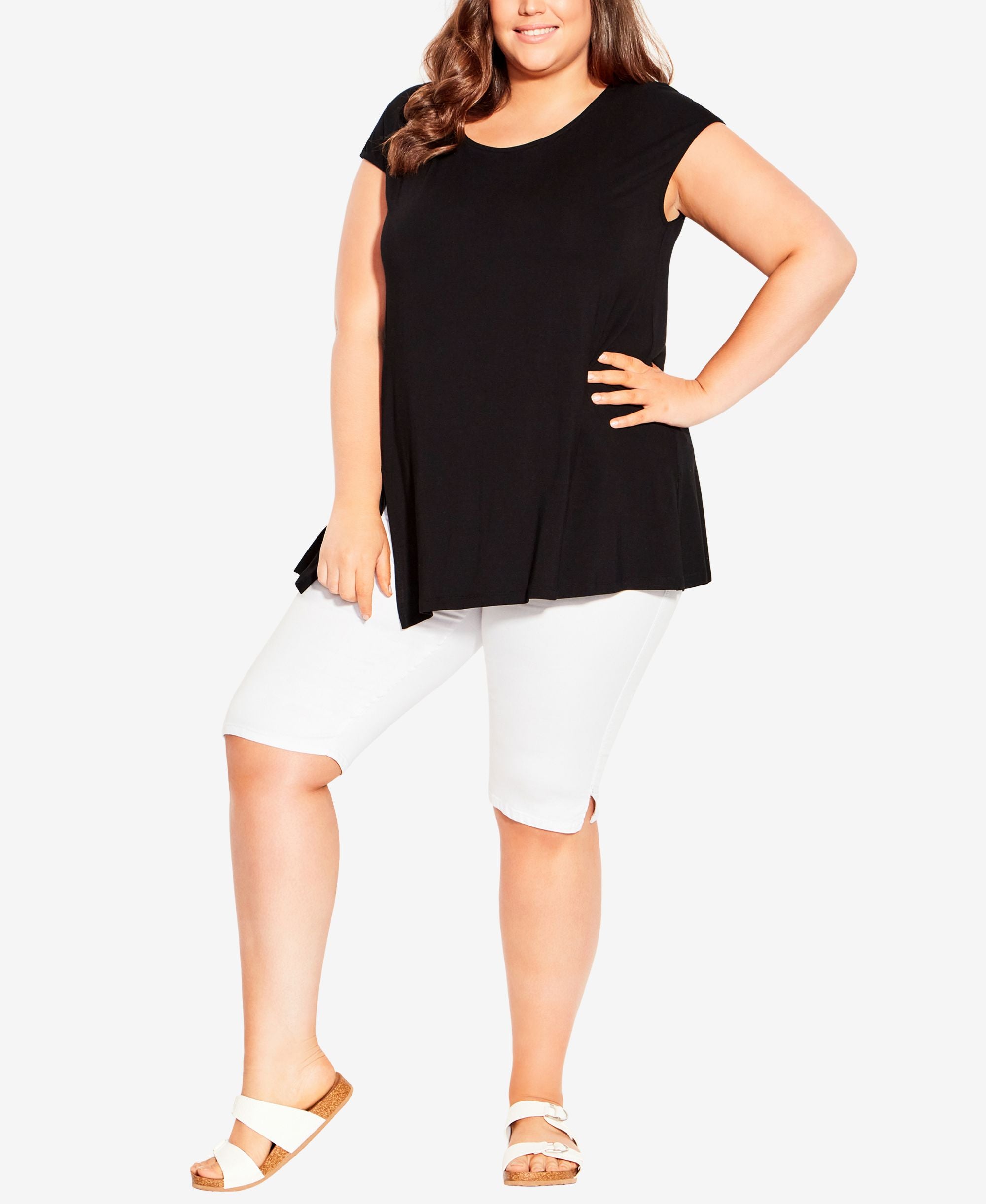 Plus Size Split Side Plain Top