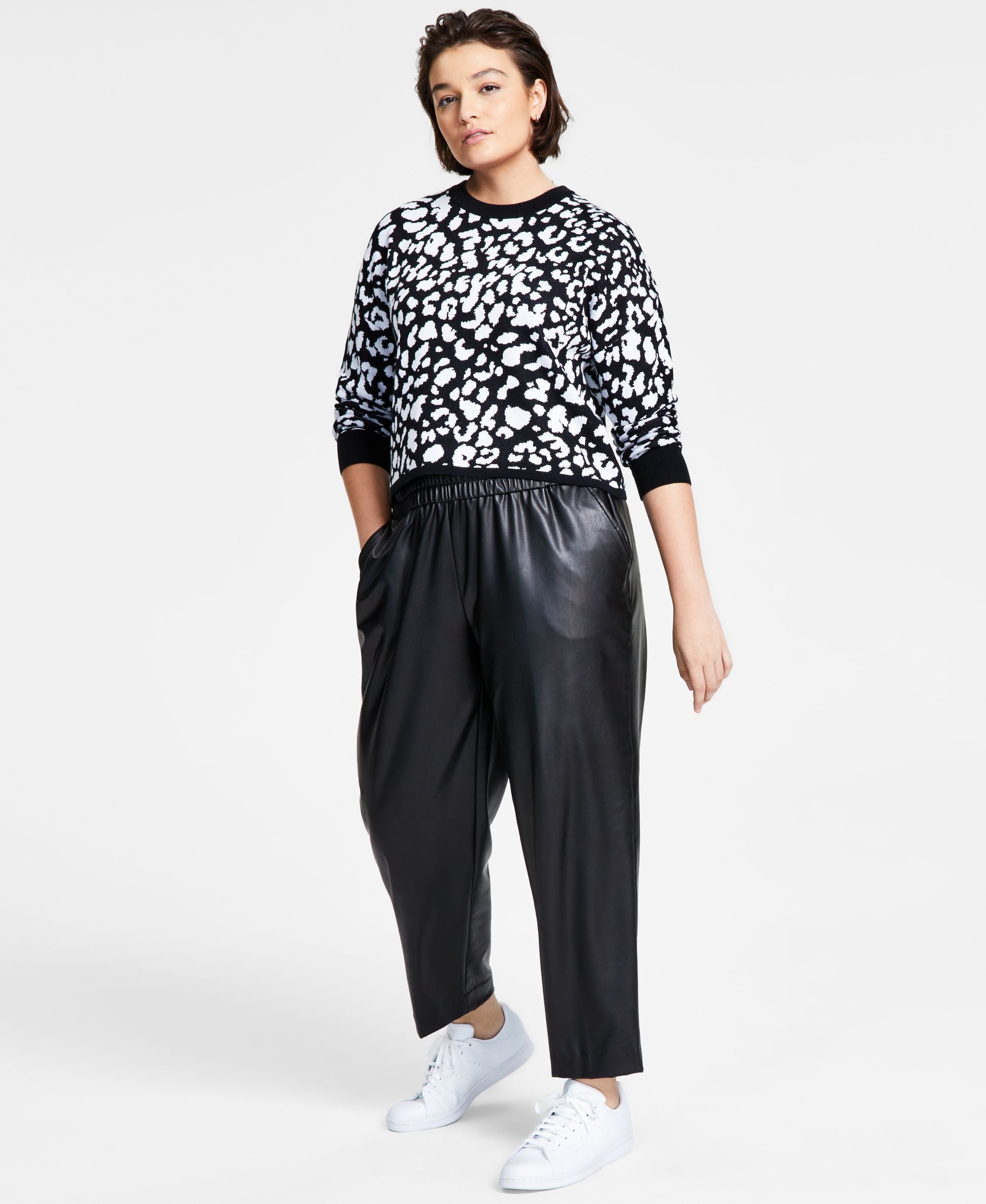 Bar III Womens Cheetah Jacquard Sweater