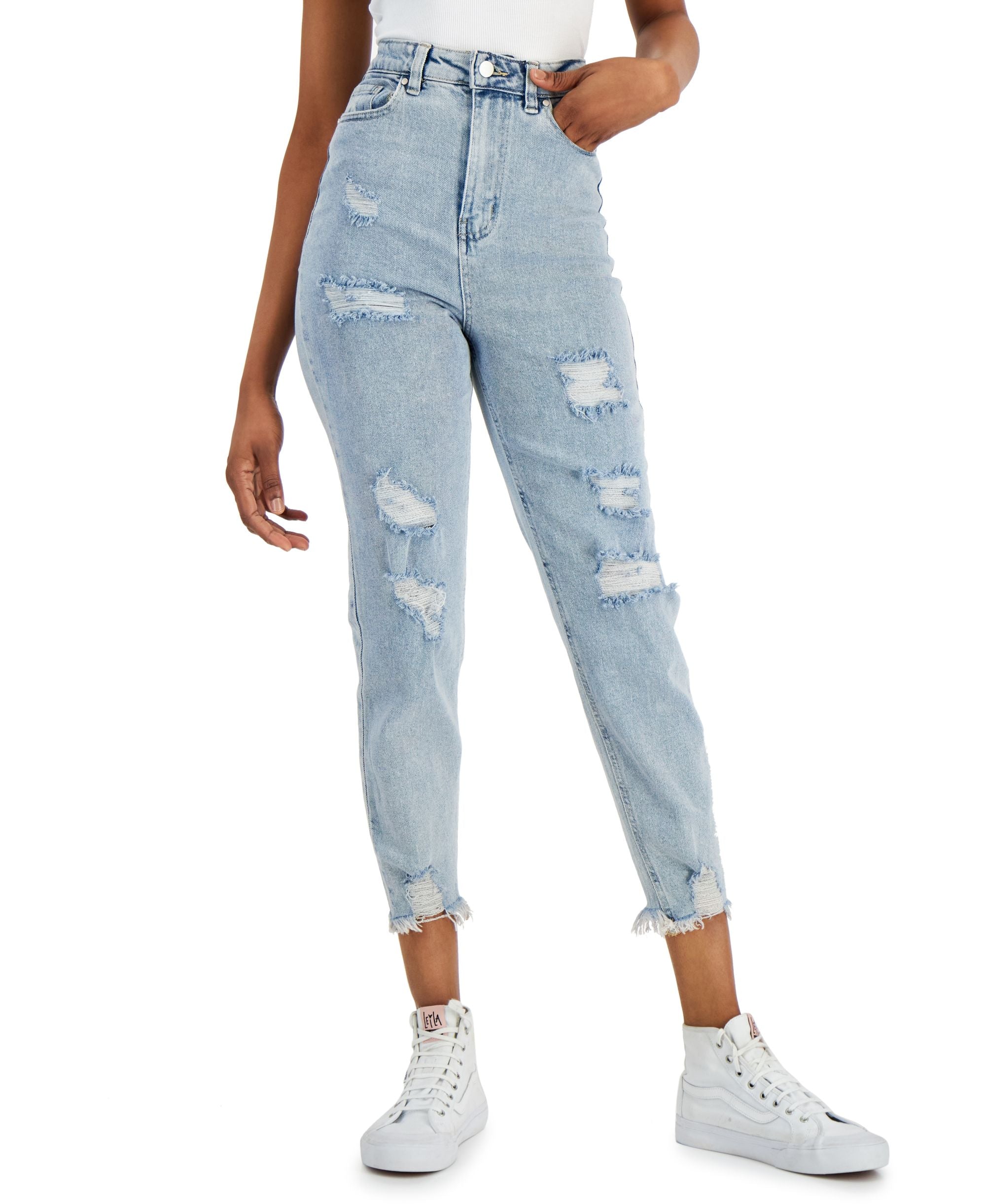 Juniors' Ripped Raw-Hem Jeans