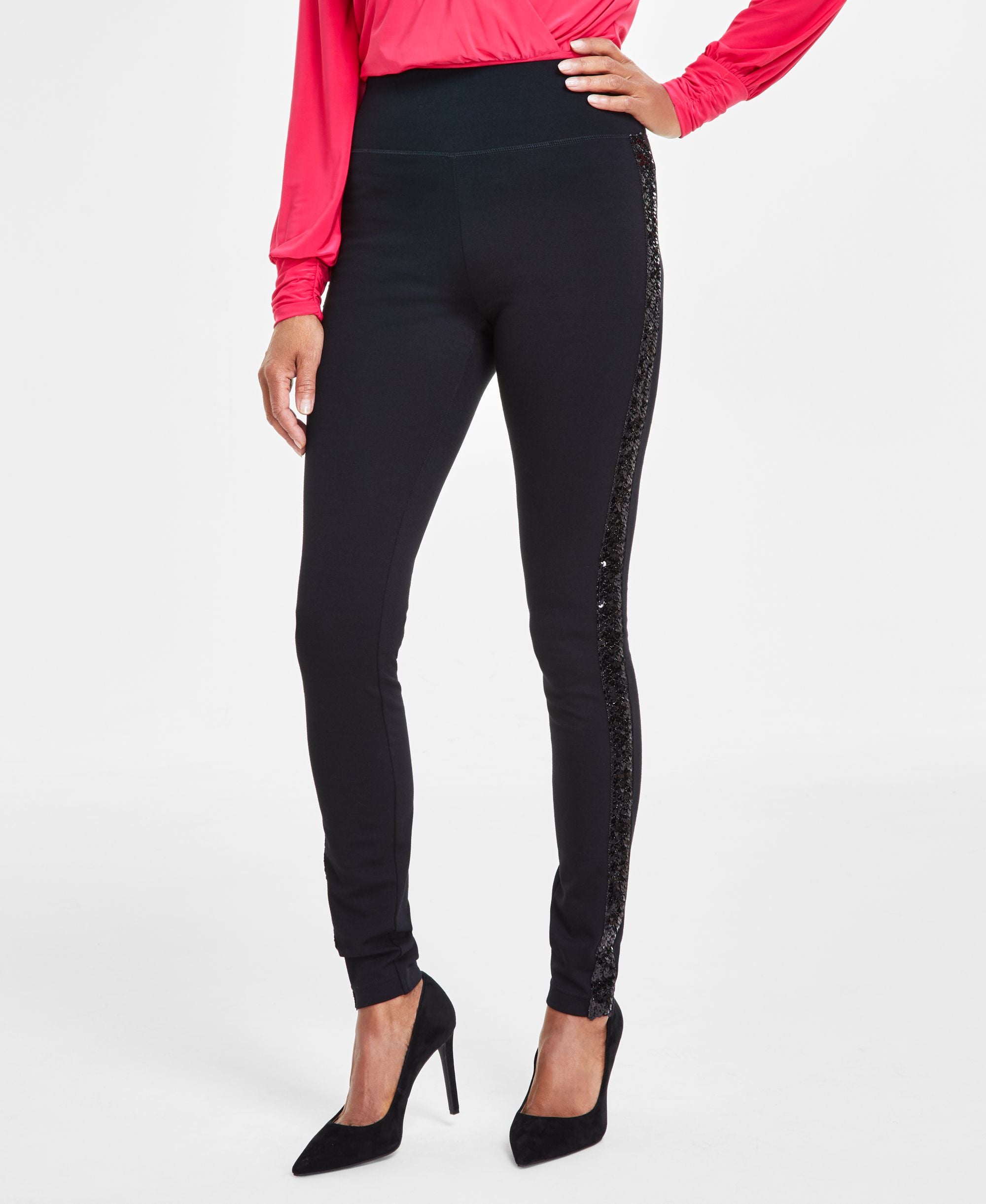International Concepts Womens Sequin Trim Pull On Ponte Pants