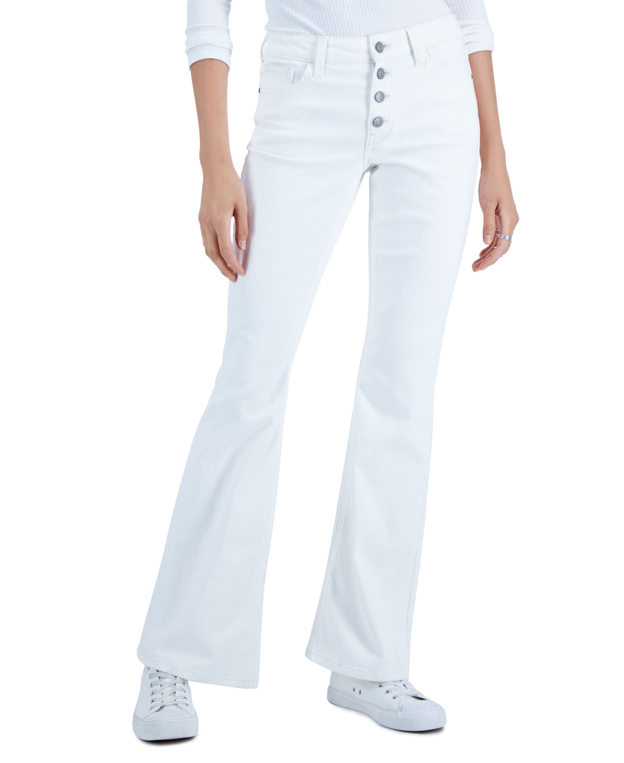 Juniors' Exposed-Button Flare-Leg Jeans