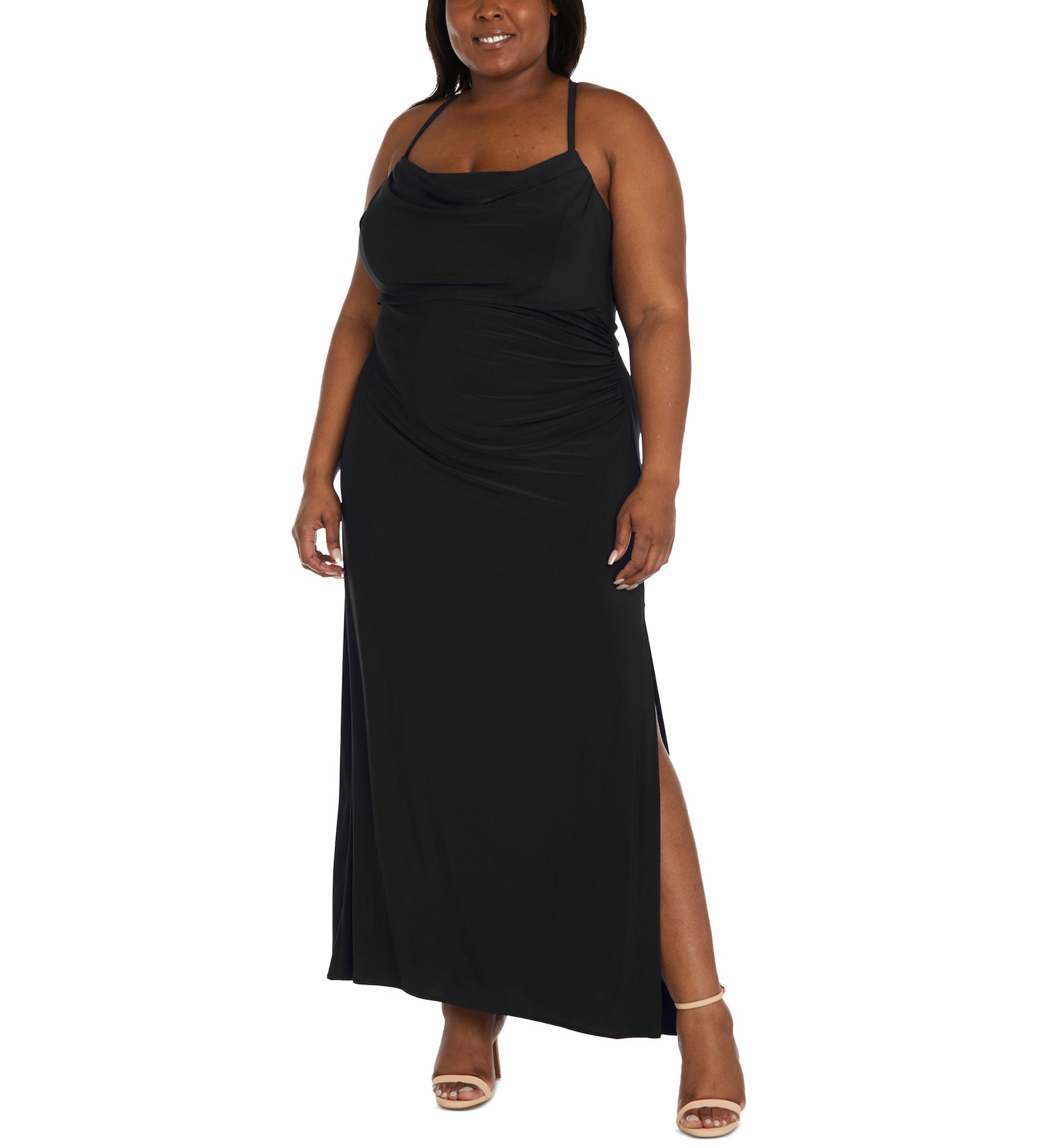 Morgan Company Trendy Plus Size Long Draped Front Dress