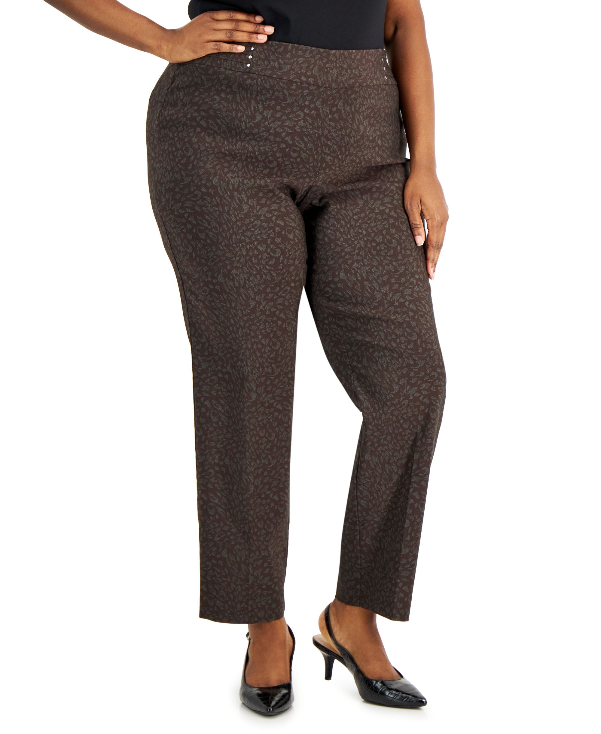 JM Collection Plus Size Cheetah Rivet Pants