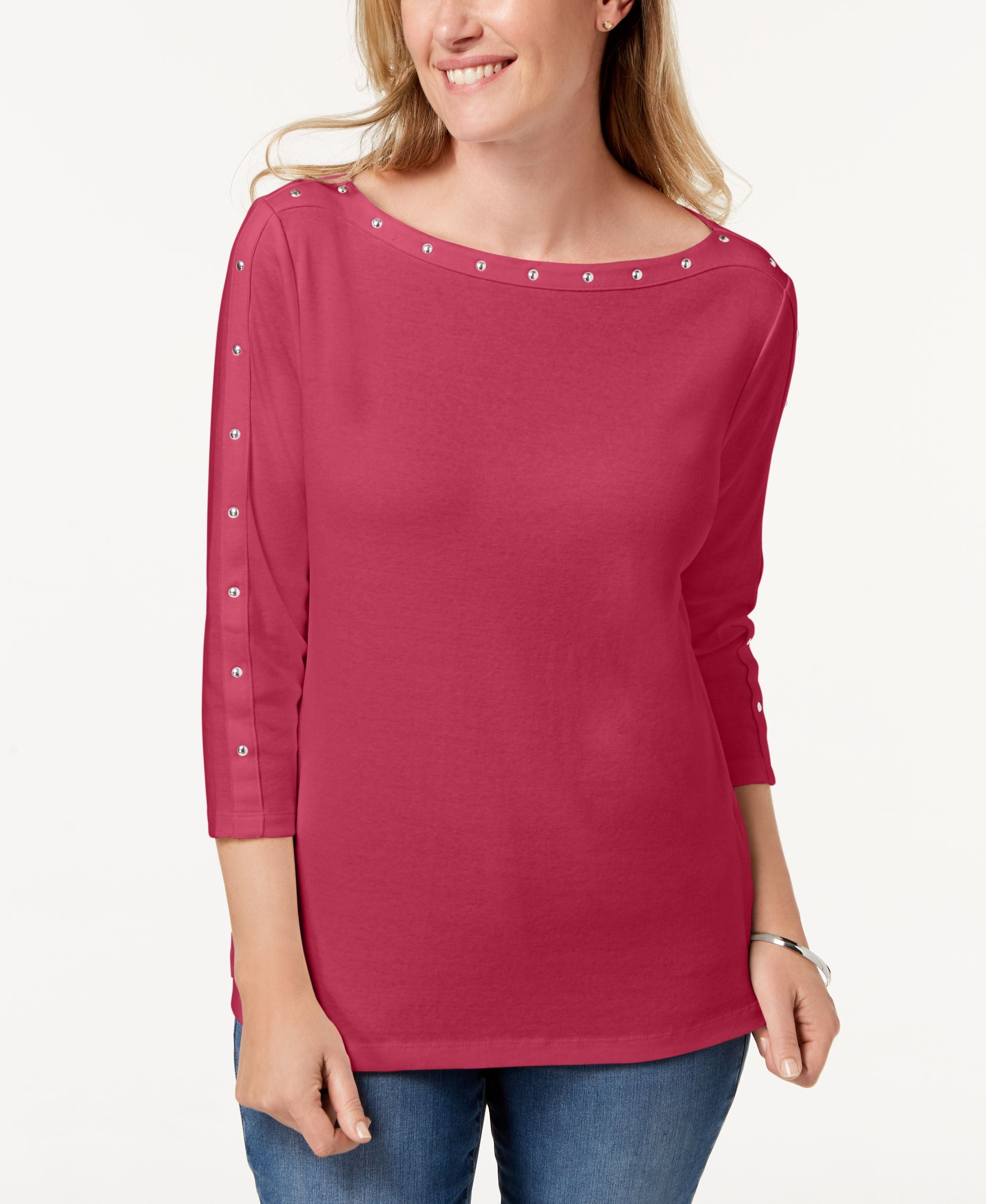 Karen Scott Studded Boat Neck Top