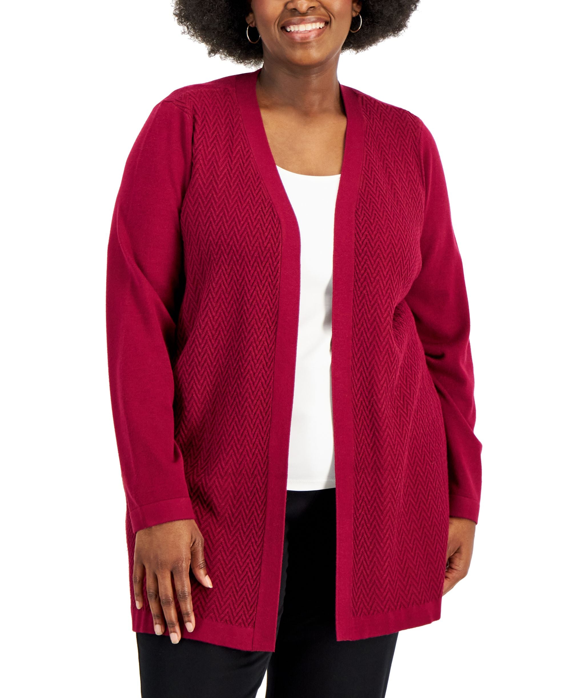 Karen Scott Plus Size Chevron Stitch Cardigan Sweater