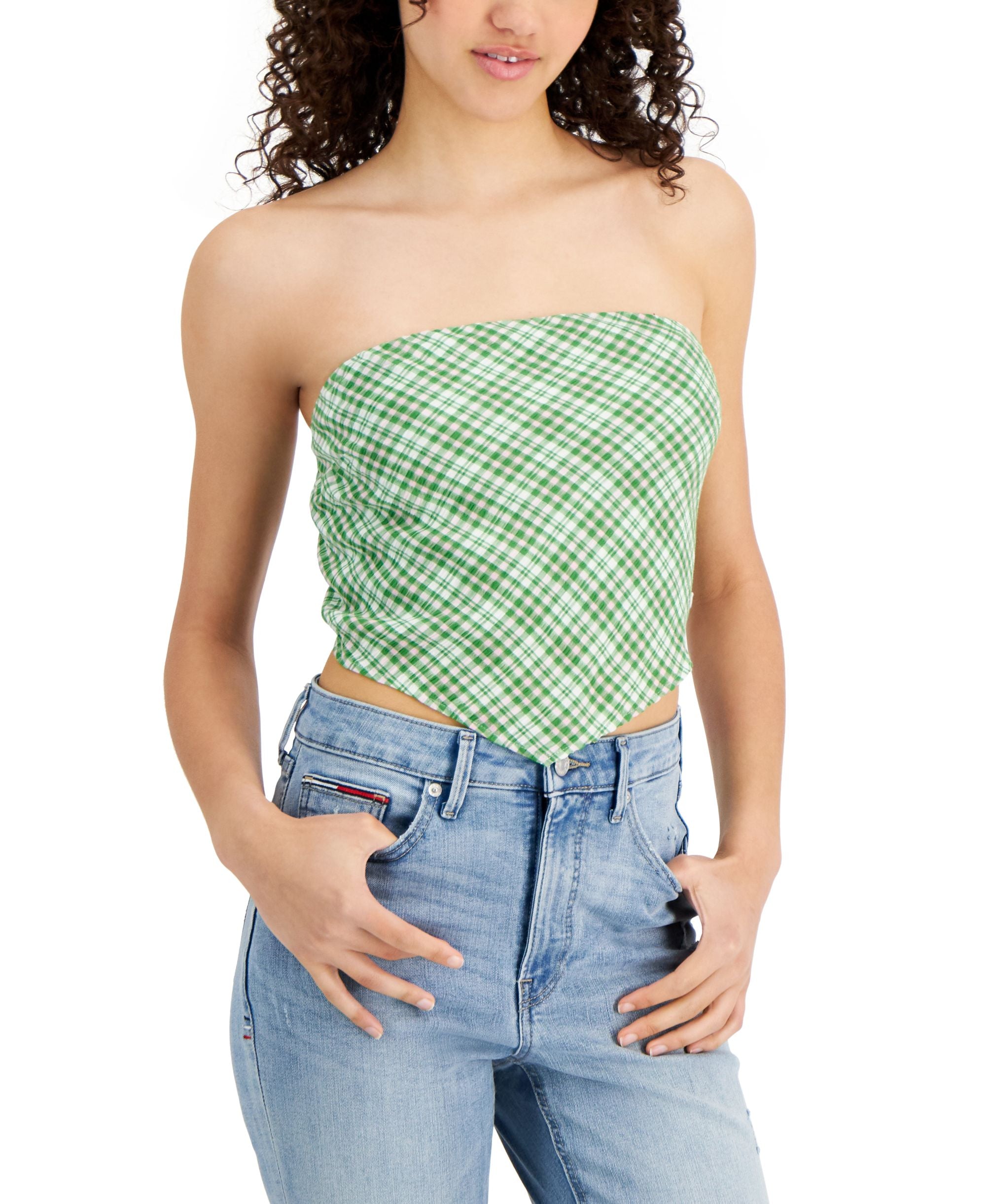 Tommy Jeans Plaid Smocked Scarf Bandeau Top