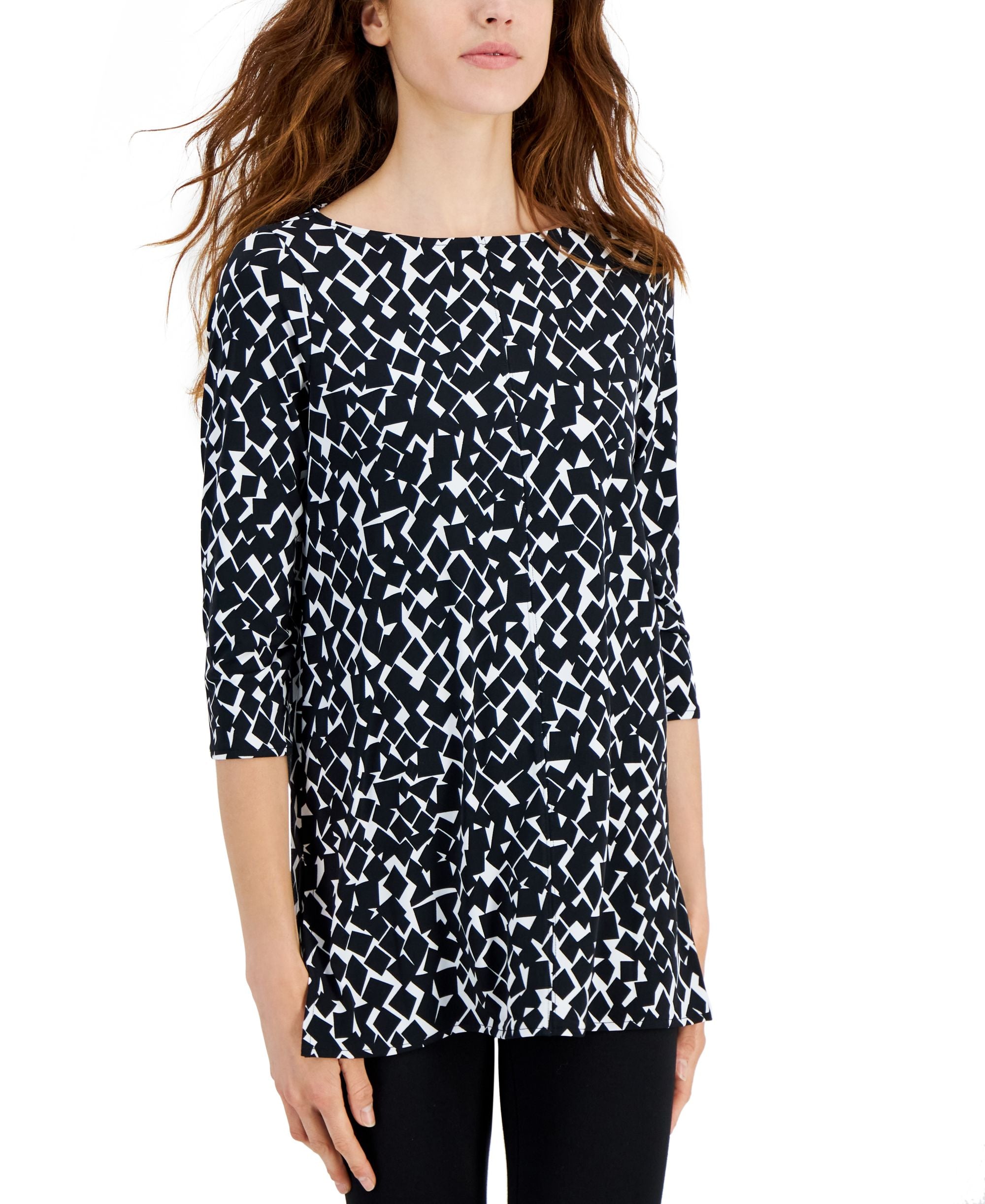 Alfani Boat Neck 3/4 Sleeve Printed Tunic