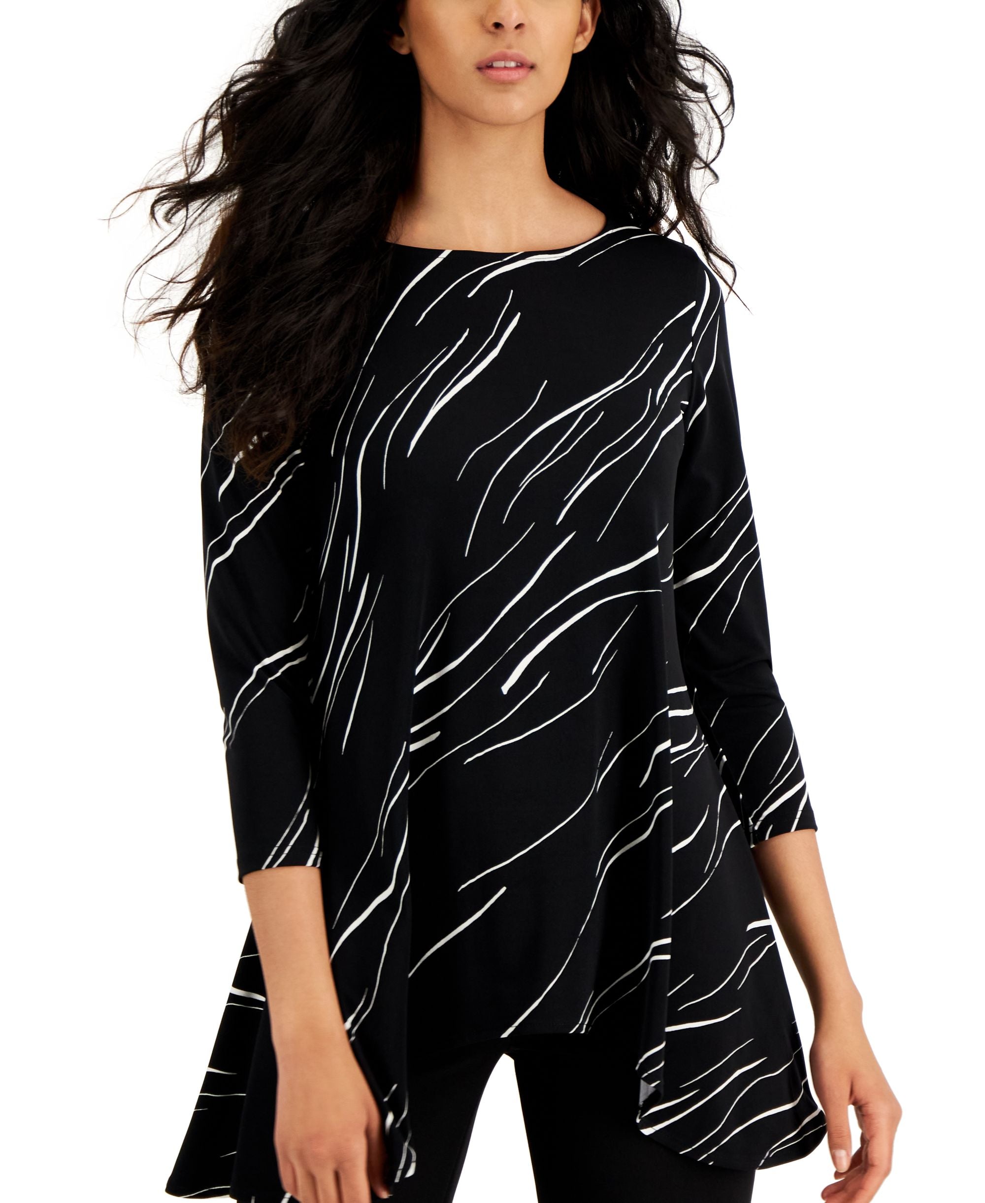 Alfani Printed Asymmetrical Swing Knit Top