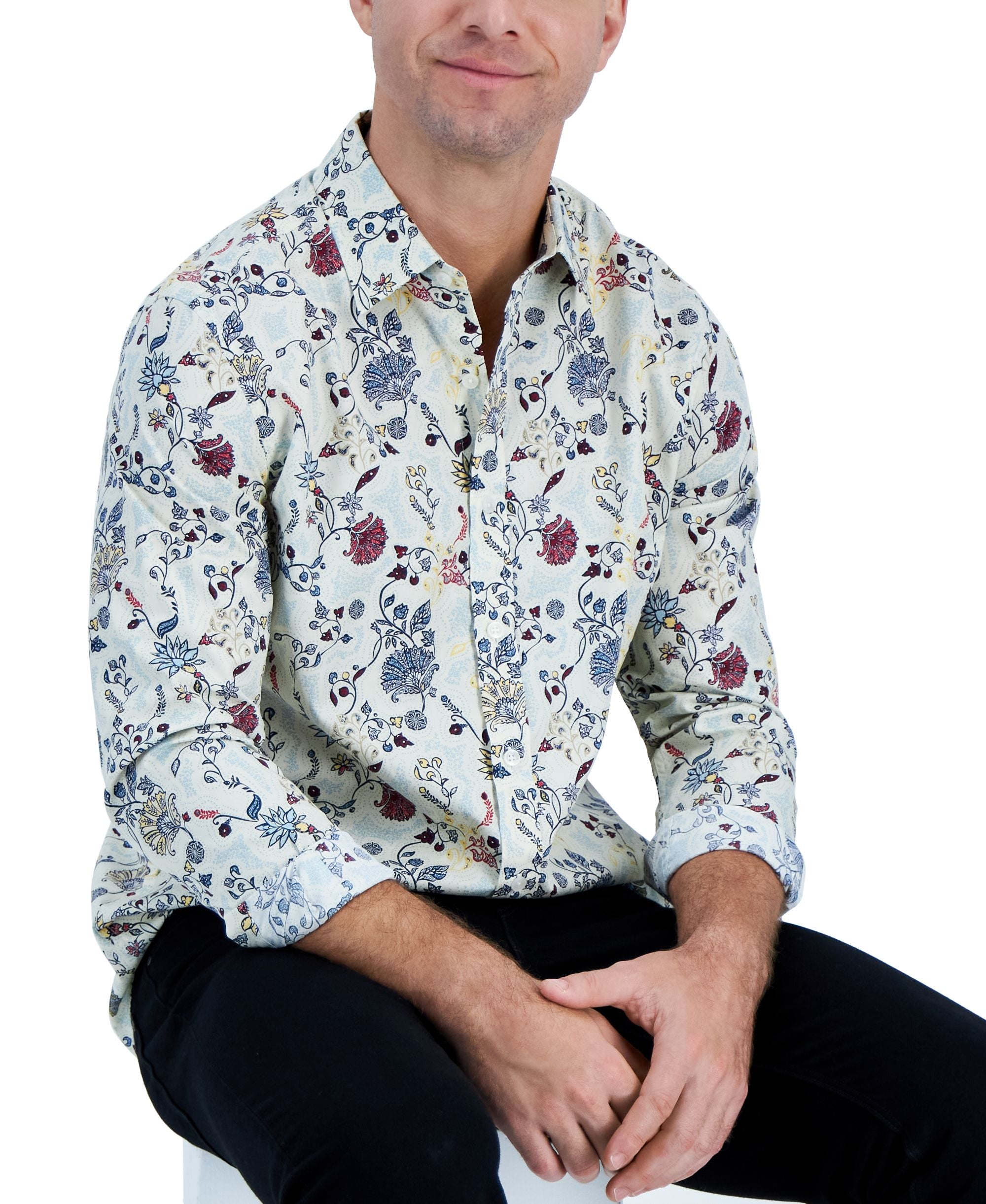 Club Room Mens Long Sleeve Alluna Floral Shirt