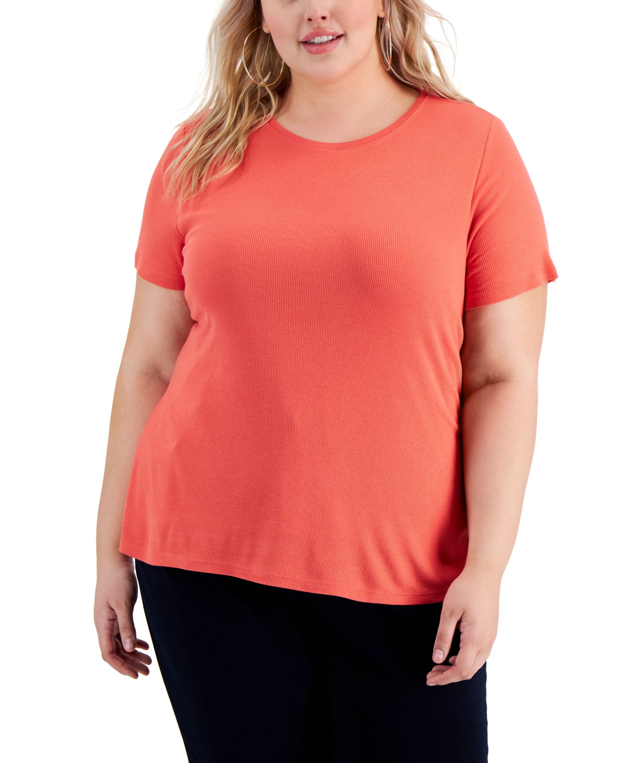 INC International Concepts Plus Size Ribbed Crewneck T-Shirt