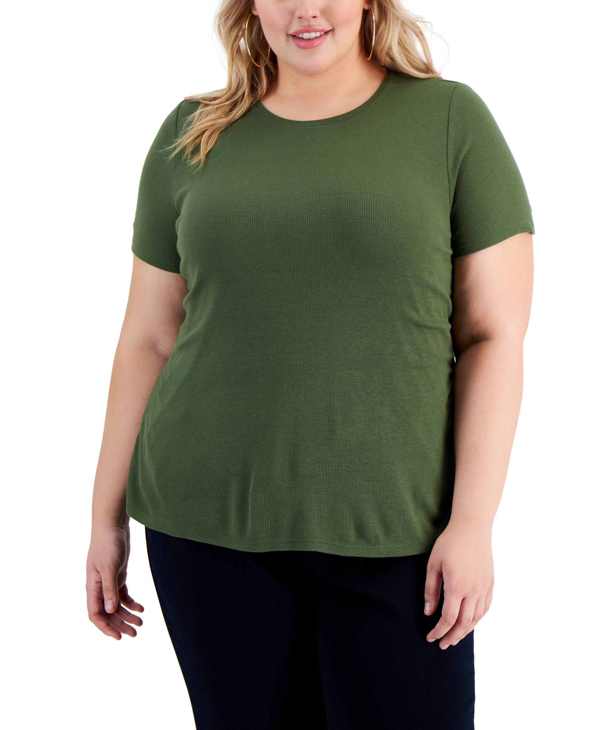 INC International Concepts Plus Size Ribbed Crewneck T-Shirt