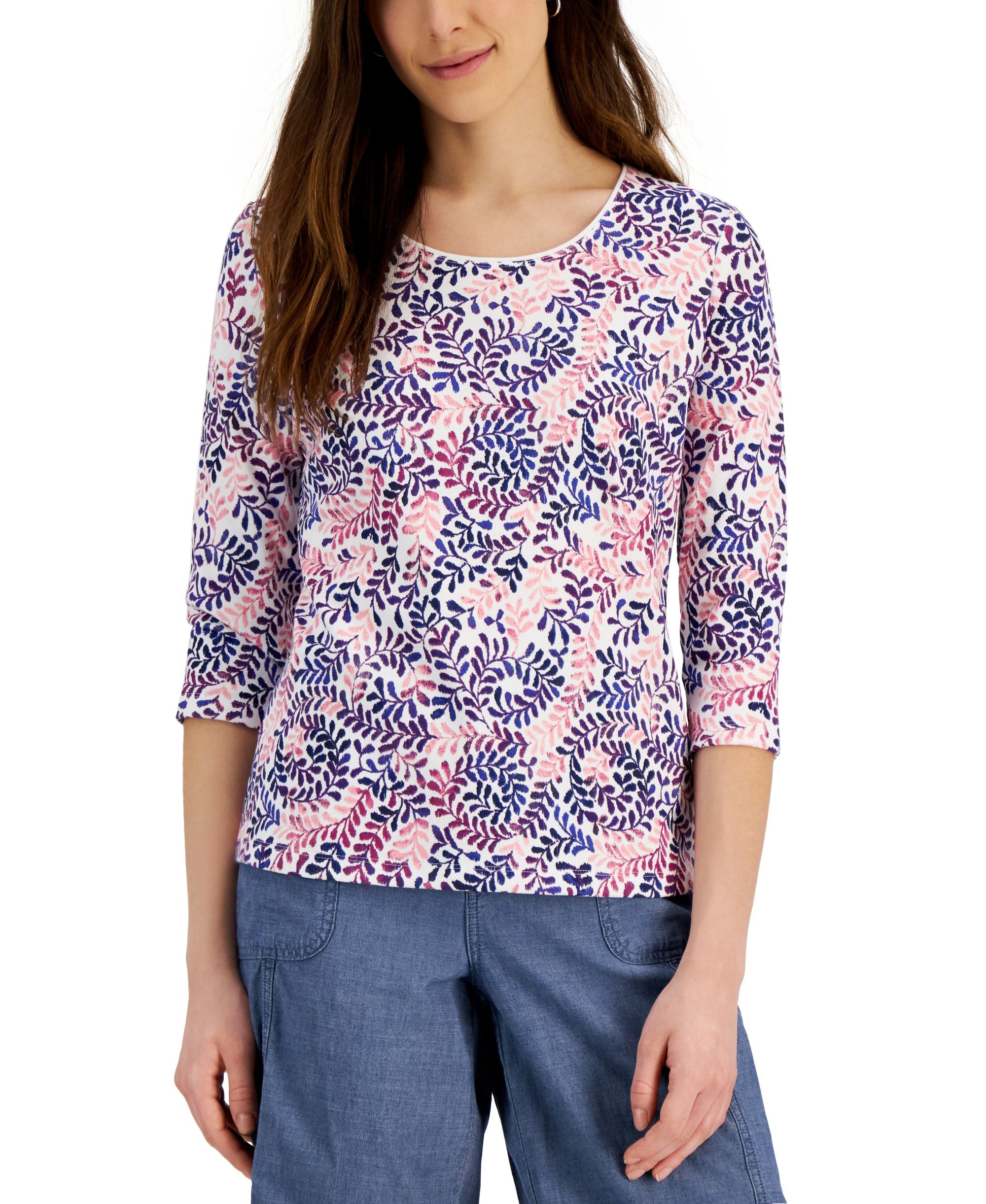 Karen Scott Petite Astrid Whirl 3/4 Sleeve Top