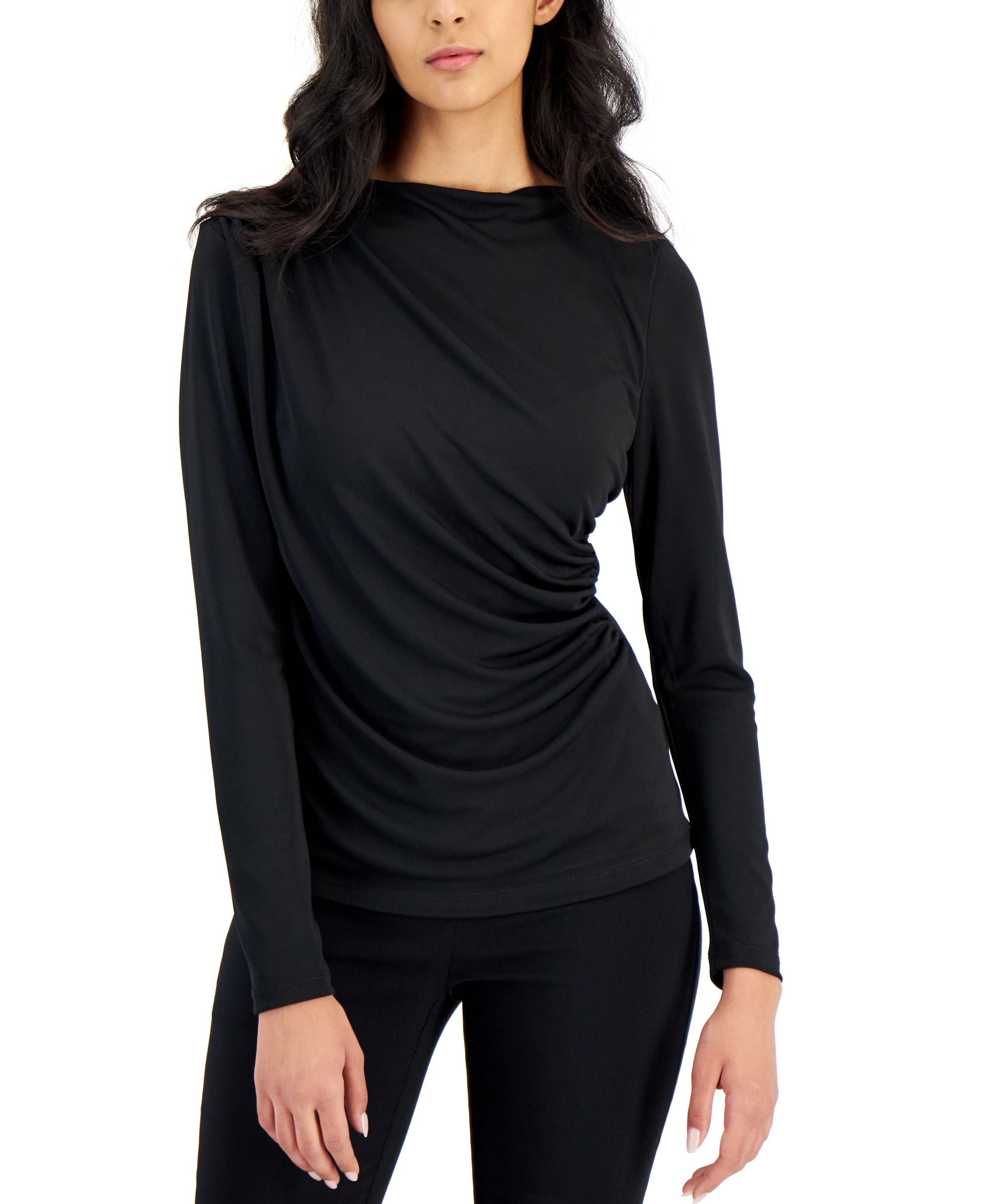 Alfani Womens Long Sleeve Ruched Top