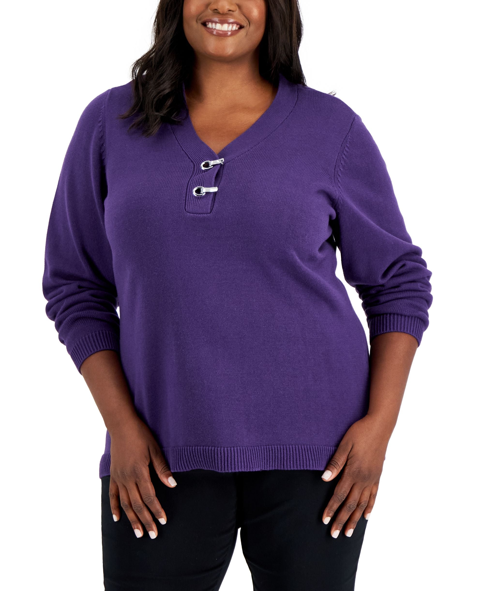 Karen Scott Plus Size Cotton Henley Sweater