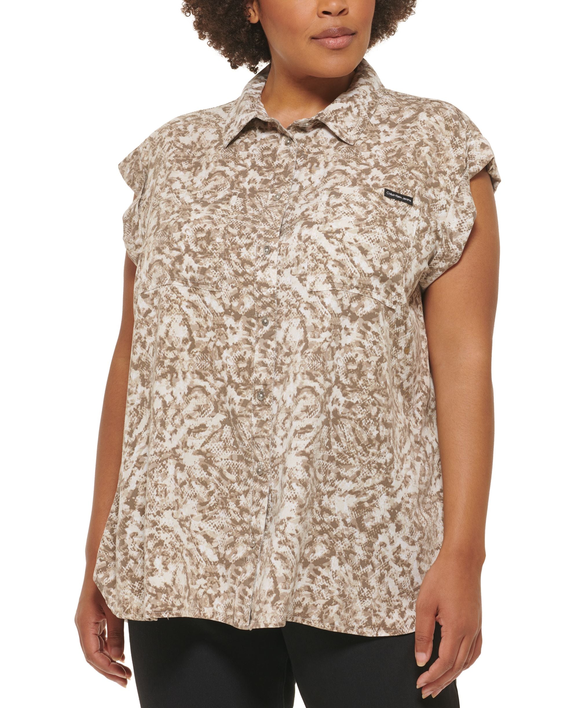 Calvin Klein Jeans Trendy Plus Size Printed Cuffed Sleeve Top