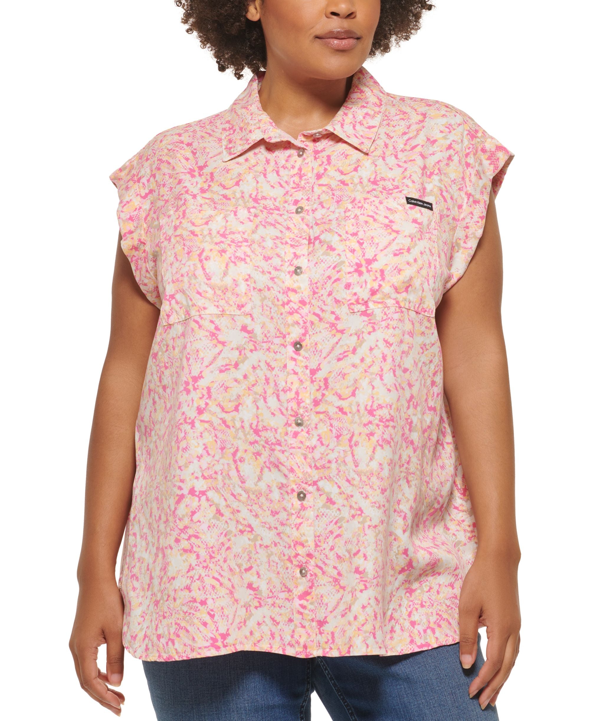 Calvin Klein Jeans Trendy Plus Size Printed Cuffed Sleeve Top