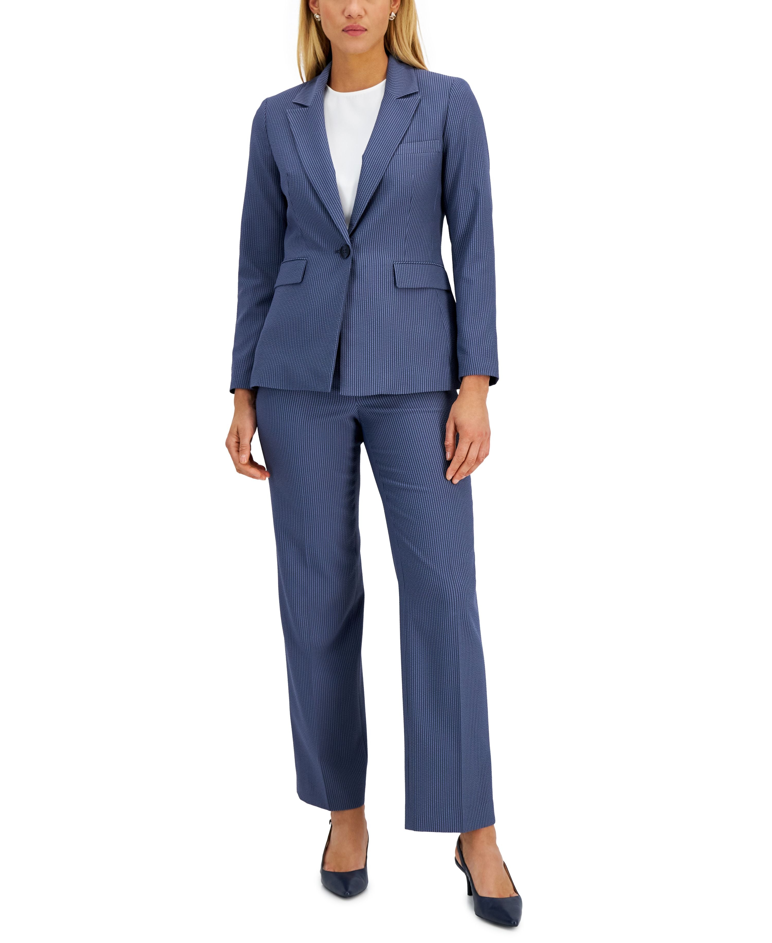 Women's Striped Peak-Collar Extended-Tab Pantsuit
