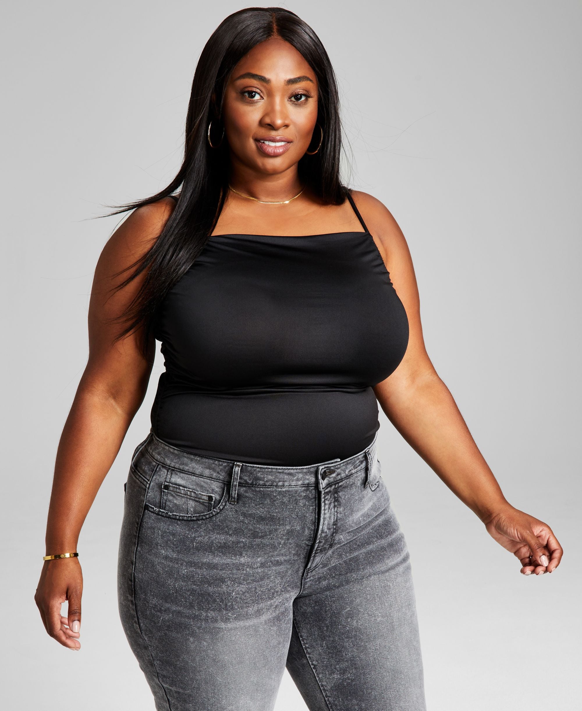 Now This Trendy Plus Size Ruched Camisole Bodysuit