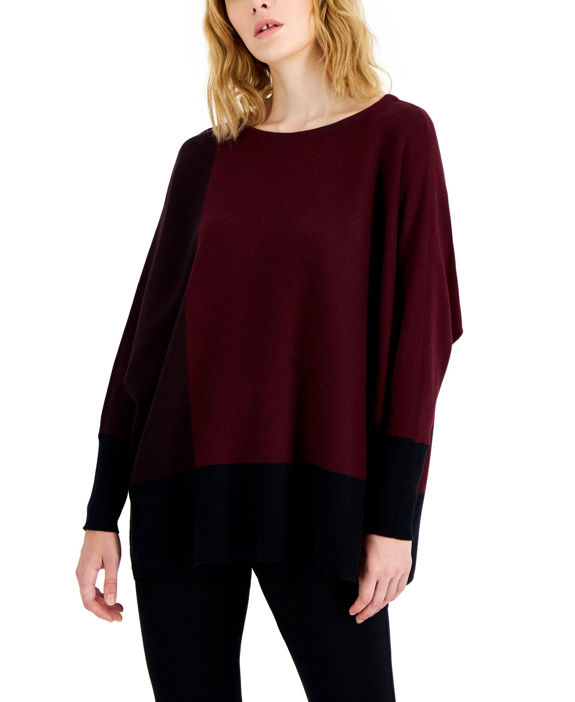 Alfani Womens Boat Neck Colorblock Sweater