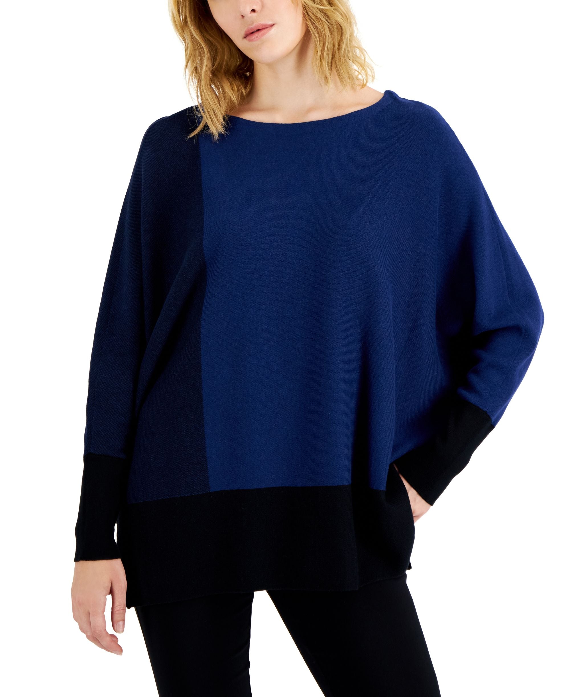 Alfani Womens Boat Neck Colorblock Sweater