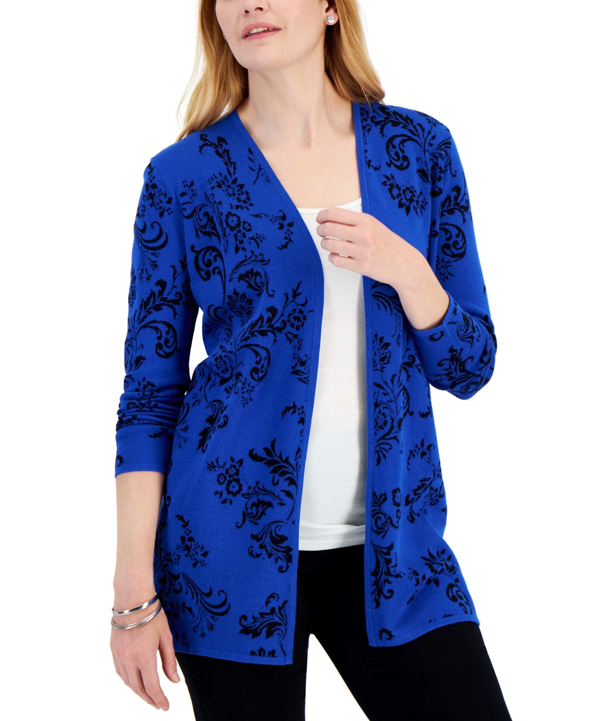 JM Collection Candlelight Stories Jacquard Cardigan Sweater