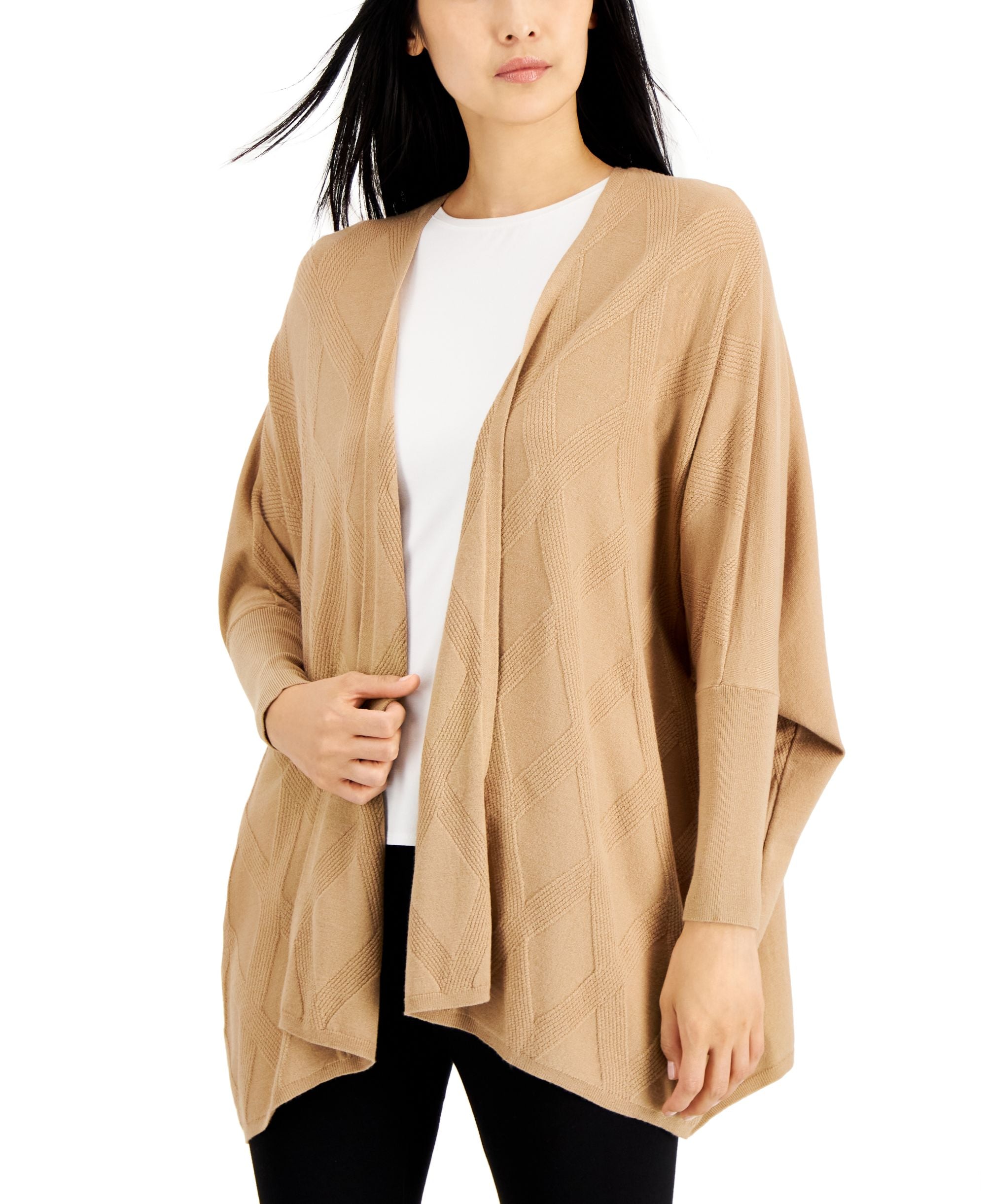 Alfani Womens Diamond Stitch Open Front Cardigan