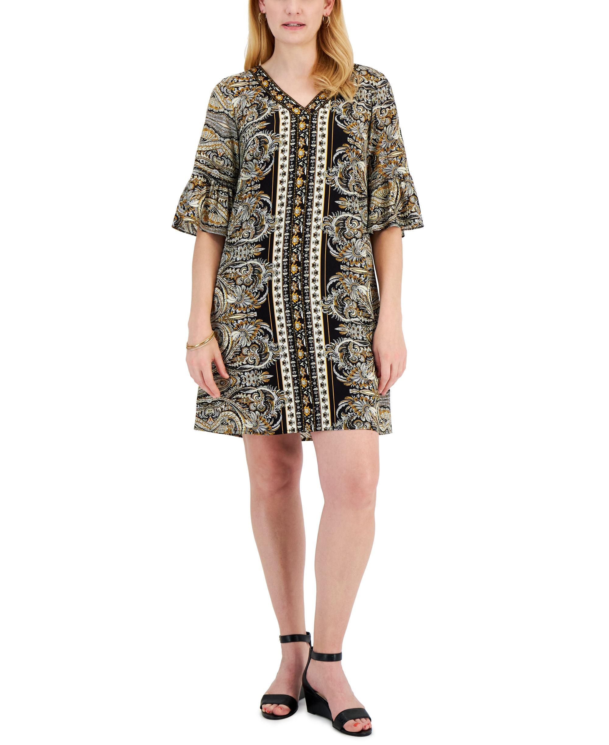 JM Collection Womens Bellisima Printed Ruffle Sleeve Dress