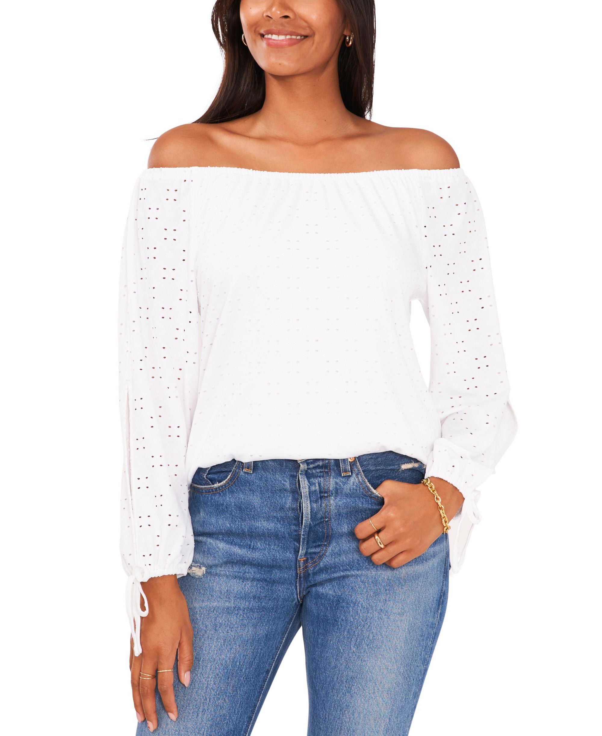 Sam Jess Womens Eyelet Off The Shoulder Top