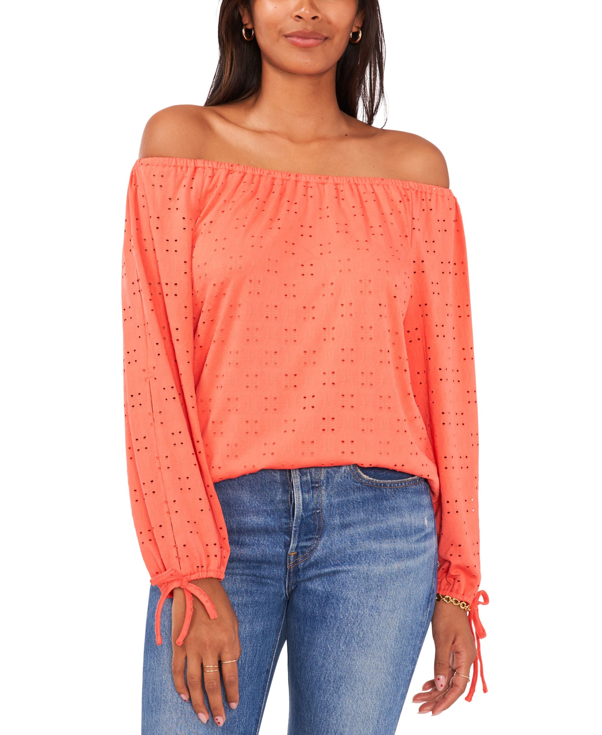 Sam Jess Womens Eyelet Off The Shoulder Top