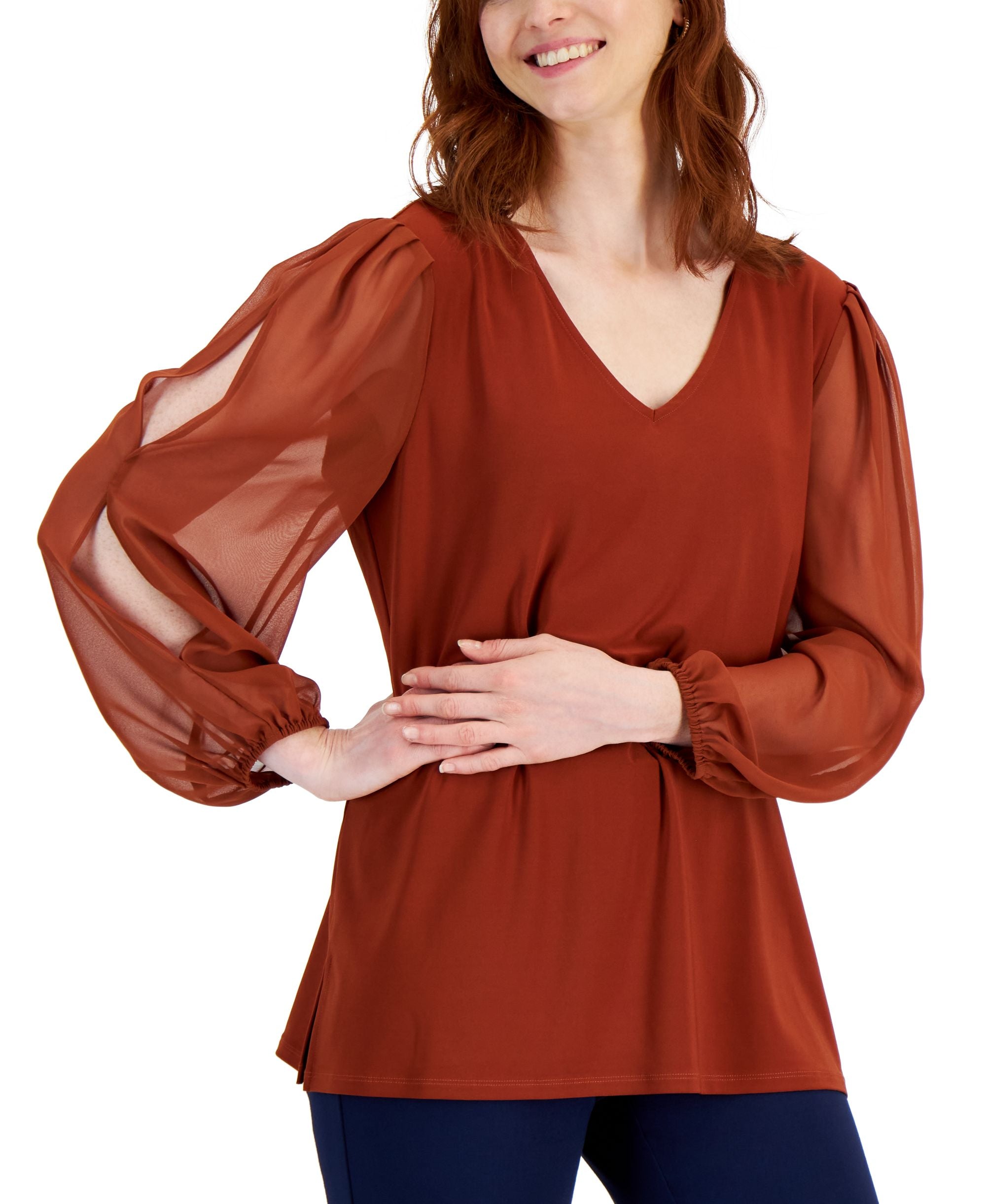 JM Collection Womens Split Sleeve Blouse
