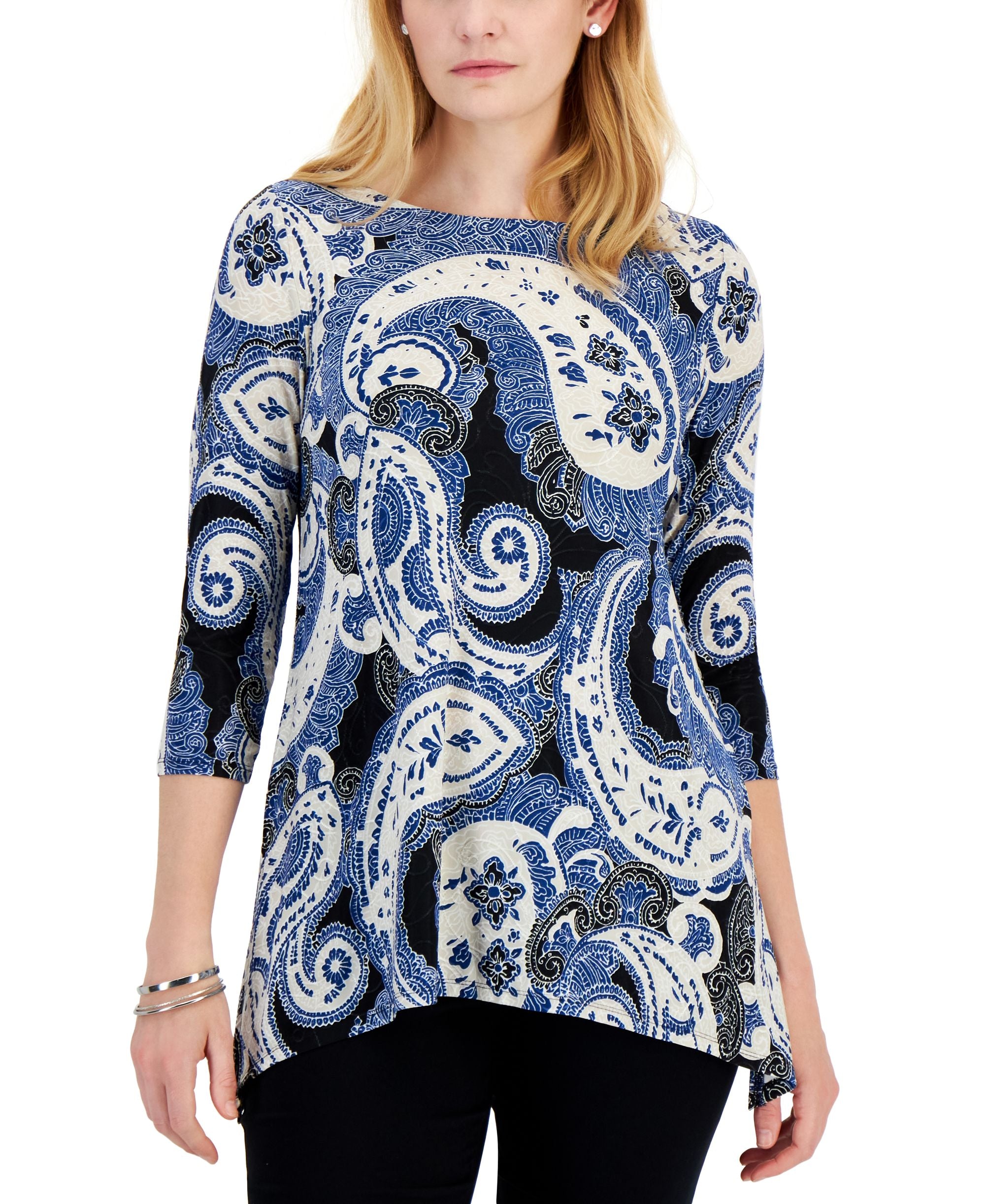 Petite Printed Jacquard Top