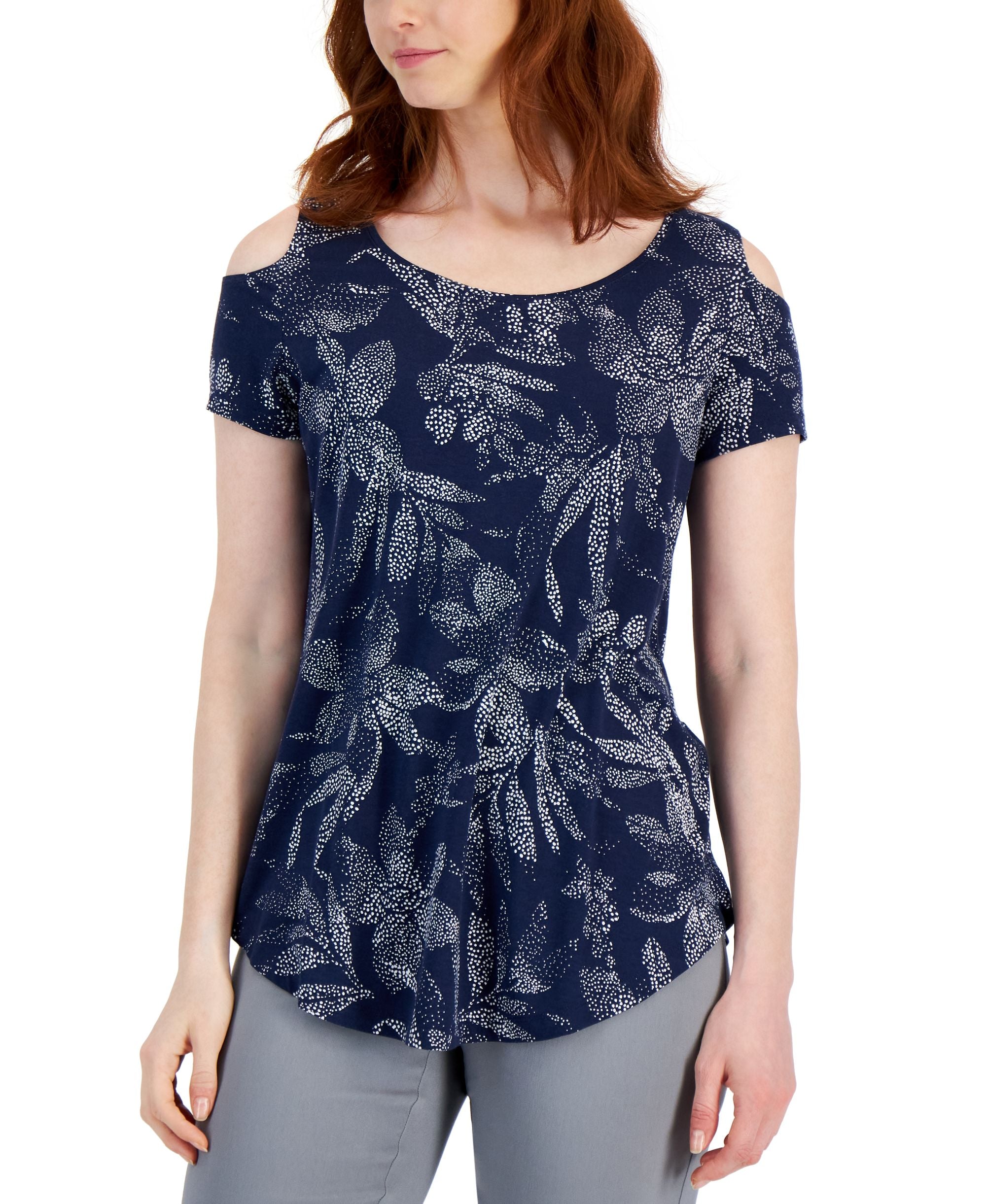 JM Collection Petite Stipple Lush Cold Shoulder Top