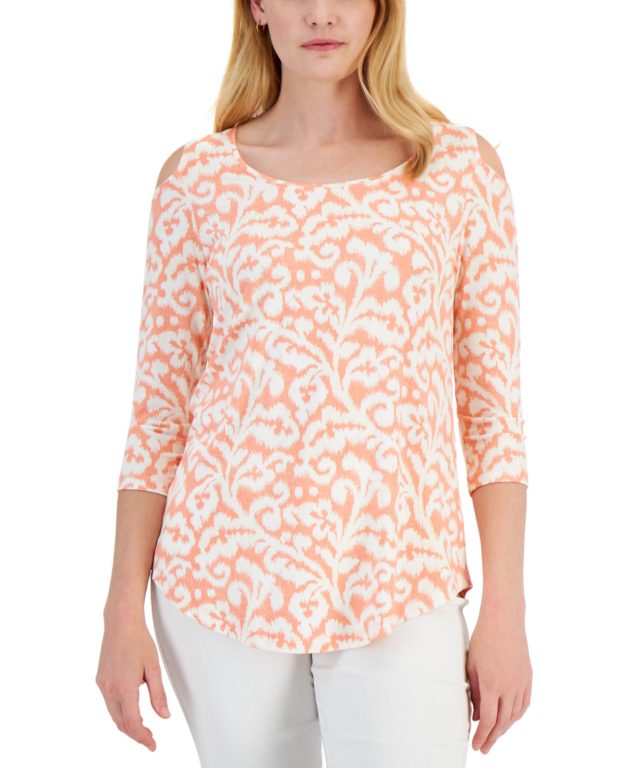 Petite Floral-Print Jacquard Top