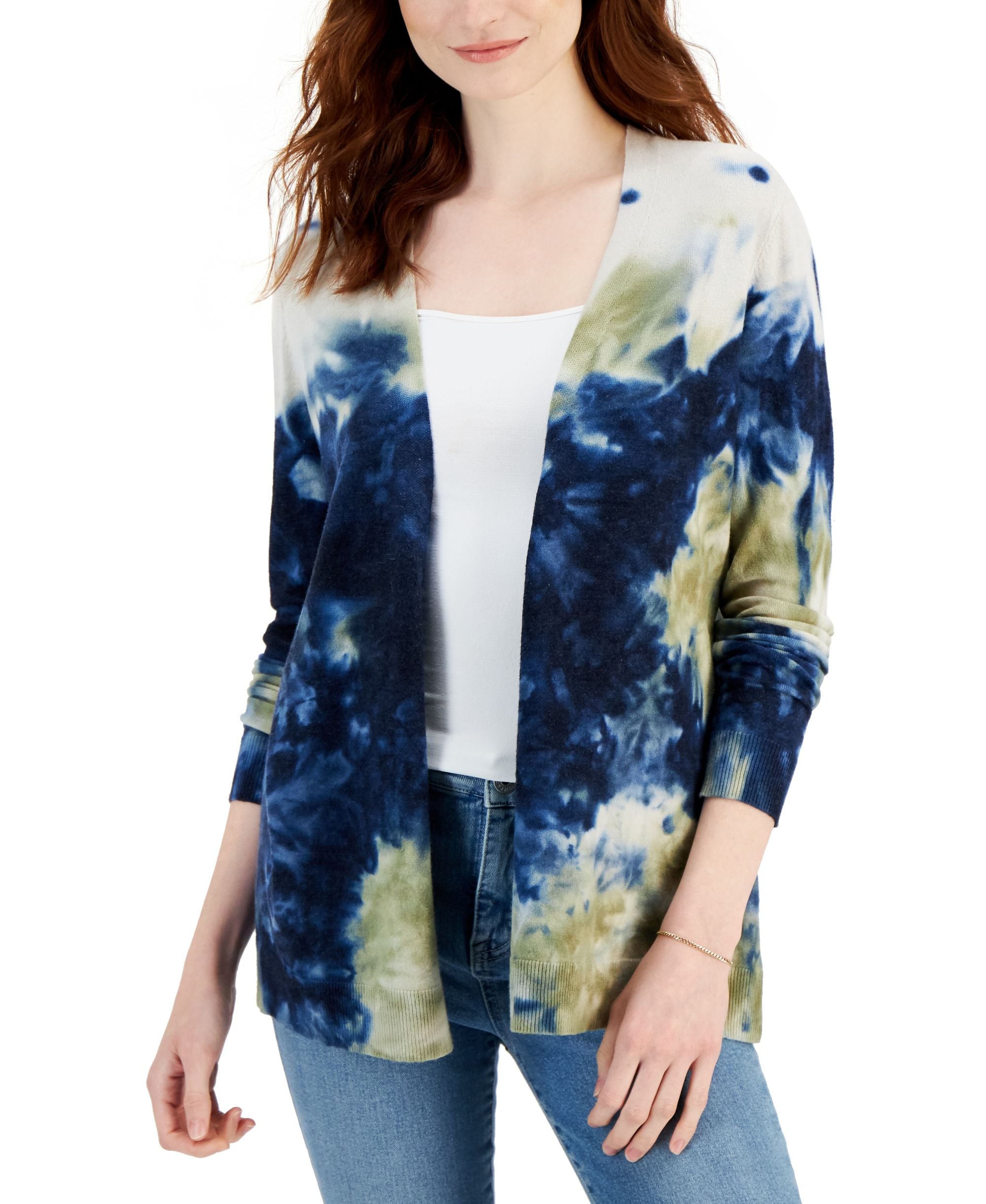 Style & Co Petite Printed Open Front Cardigan