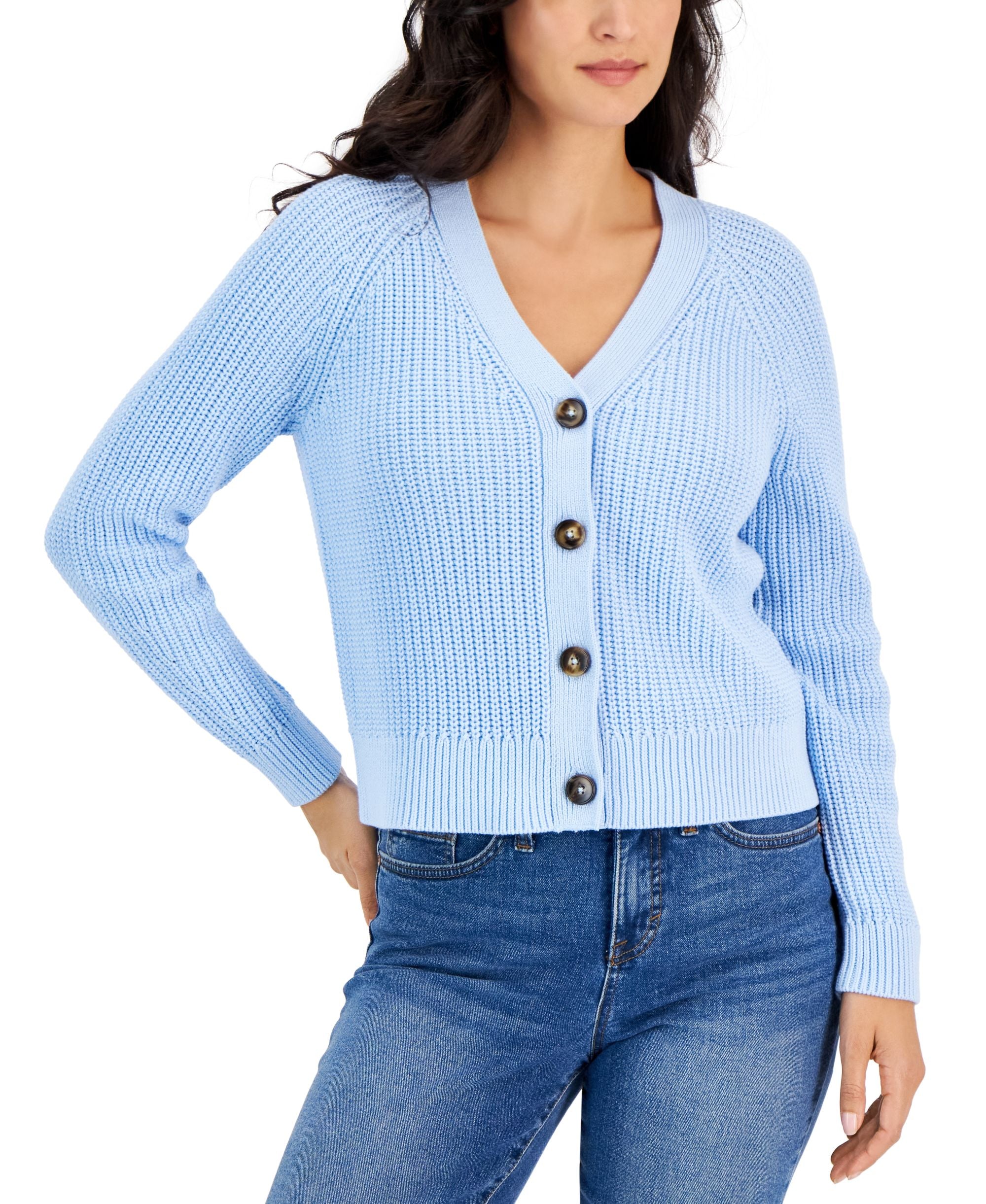 Style & Co Womens Cotton V Neck Button Cardigan