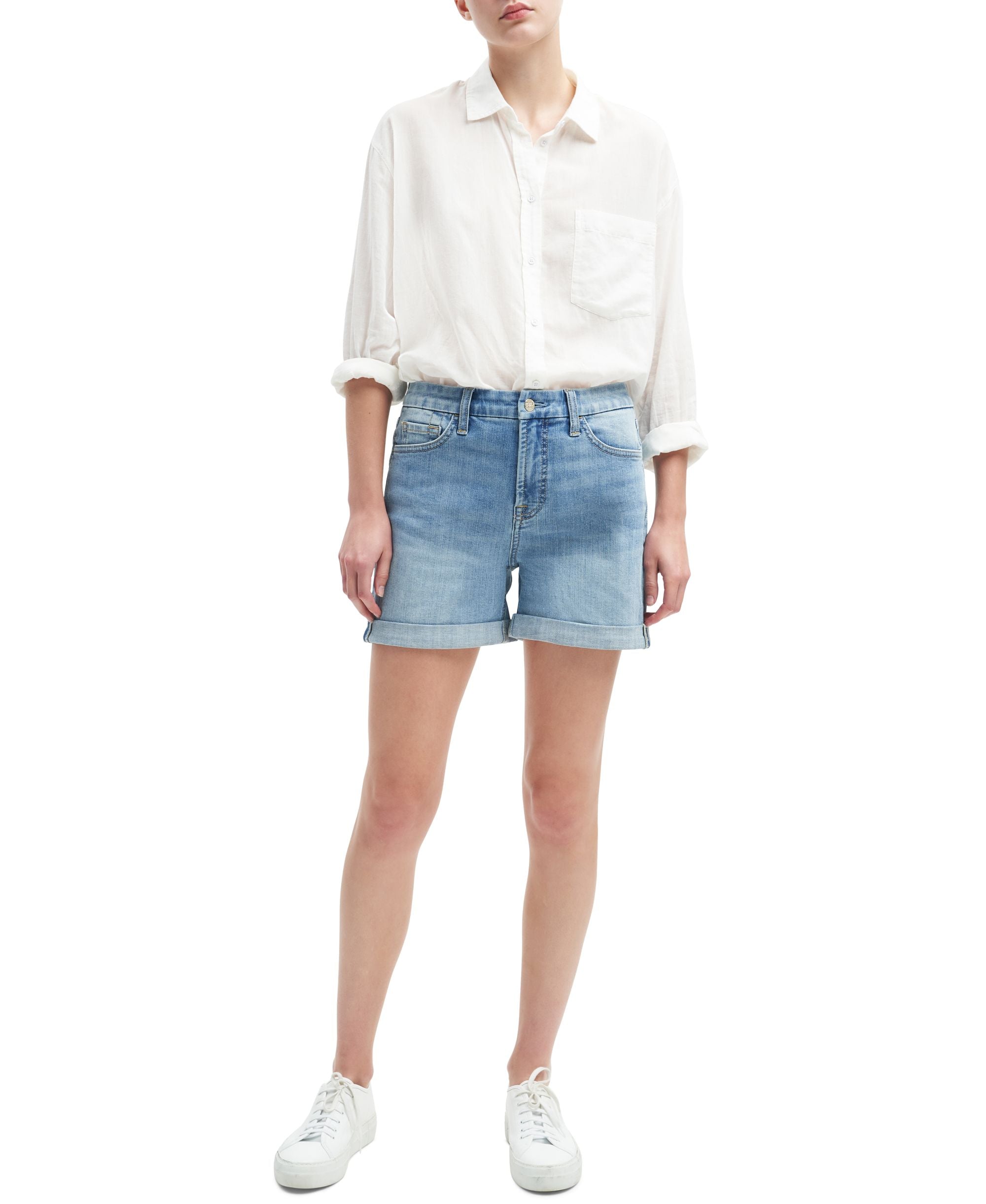 Jen7 Womens Rolled Cuff Tummy Control Denim Shorts