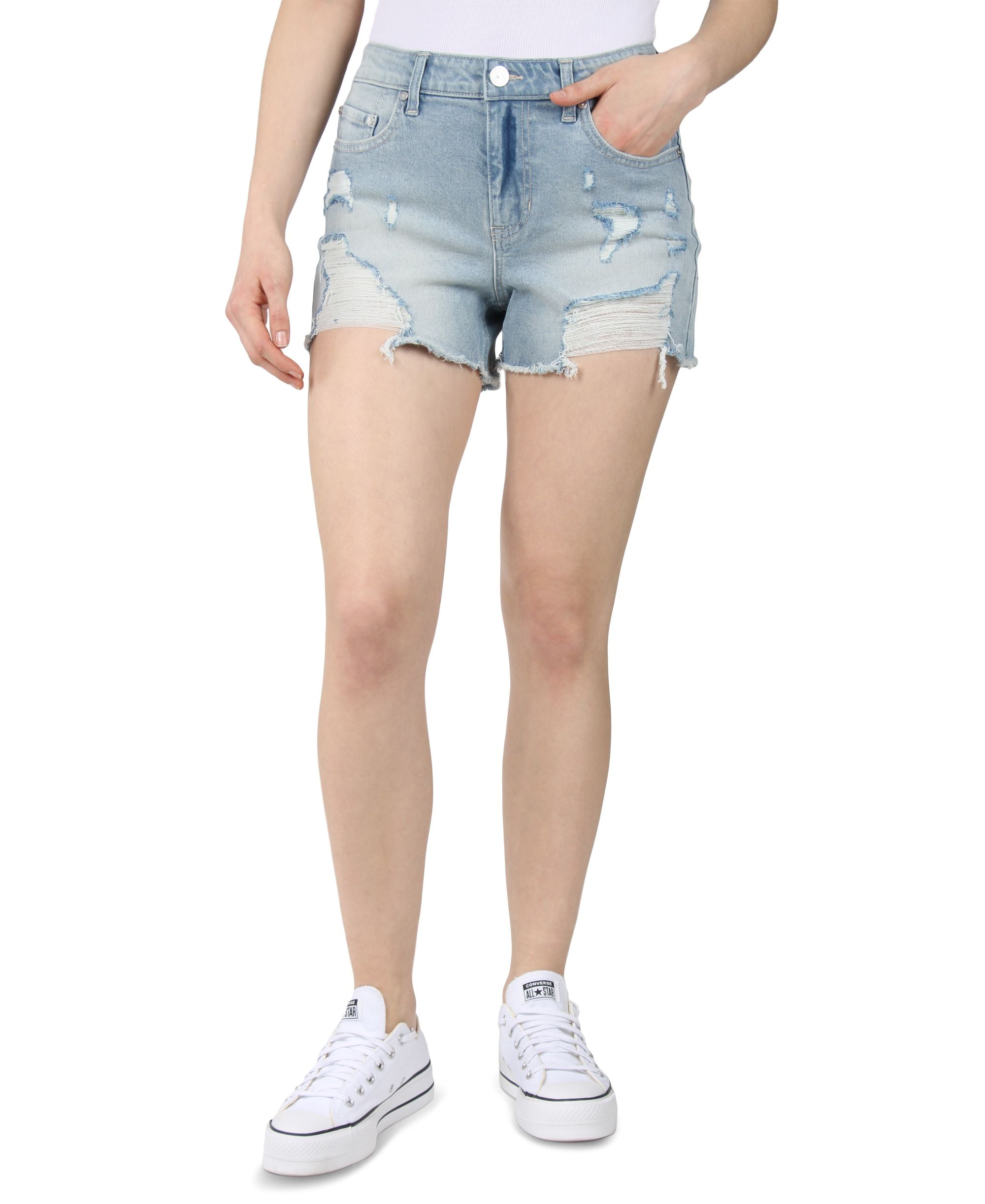 Juniors' Frayed Hem Jean Shorts