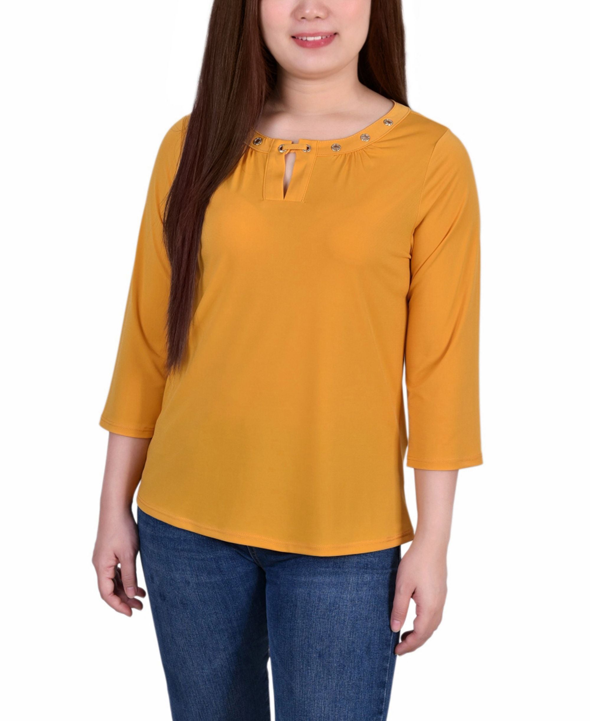 Petite Size 3/4 Sleeve Grommet Top
