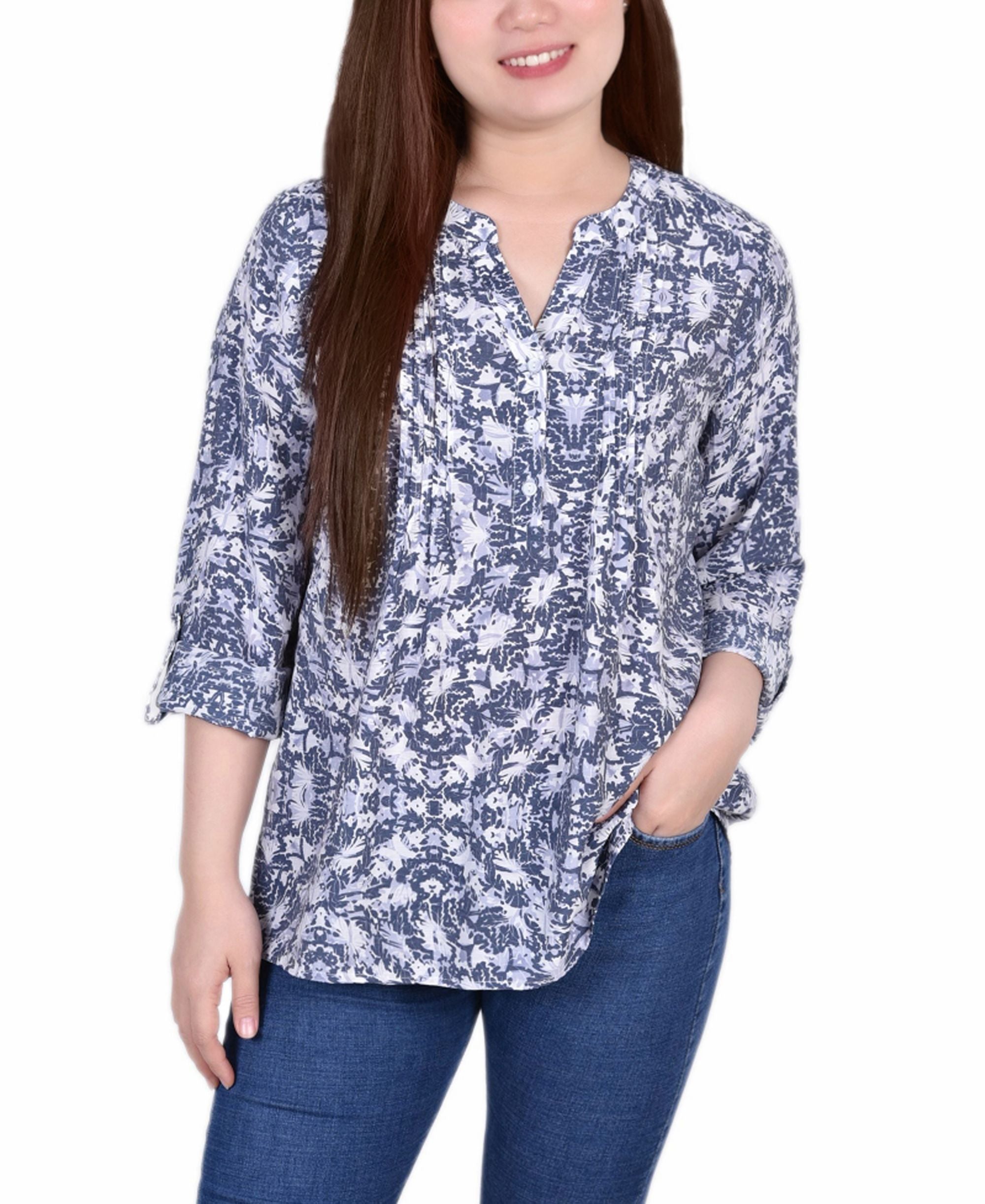 Petite Size 3/4 Roll Tab Sleeve Blouse Top