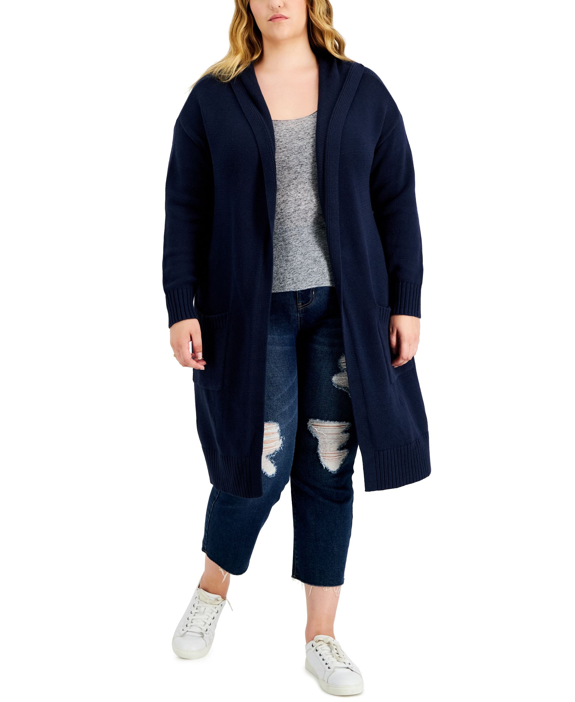 Style & Co Plus Size Hooded Open Front Cardigan